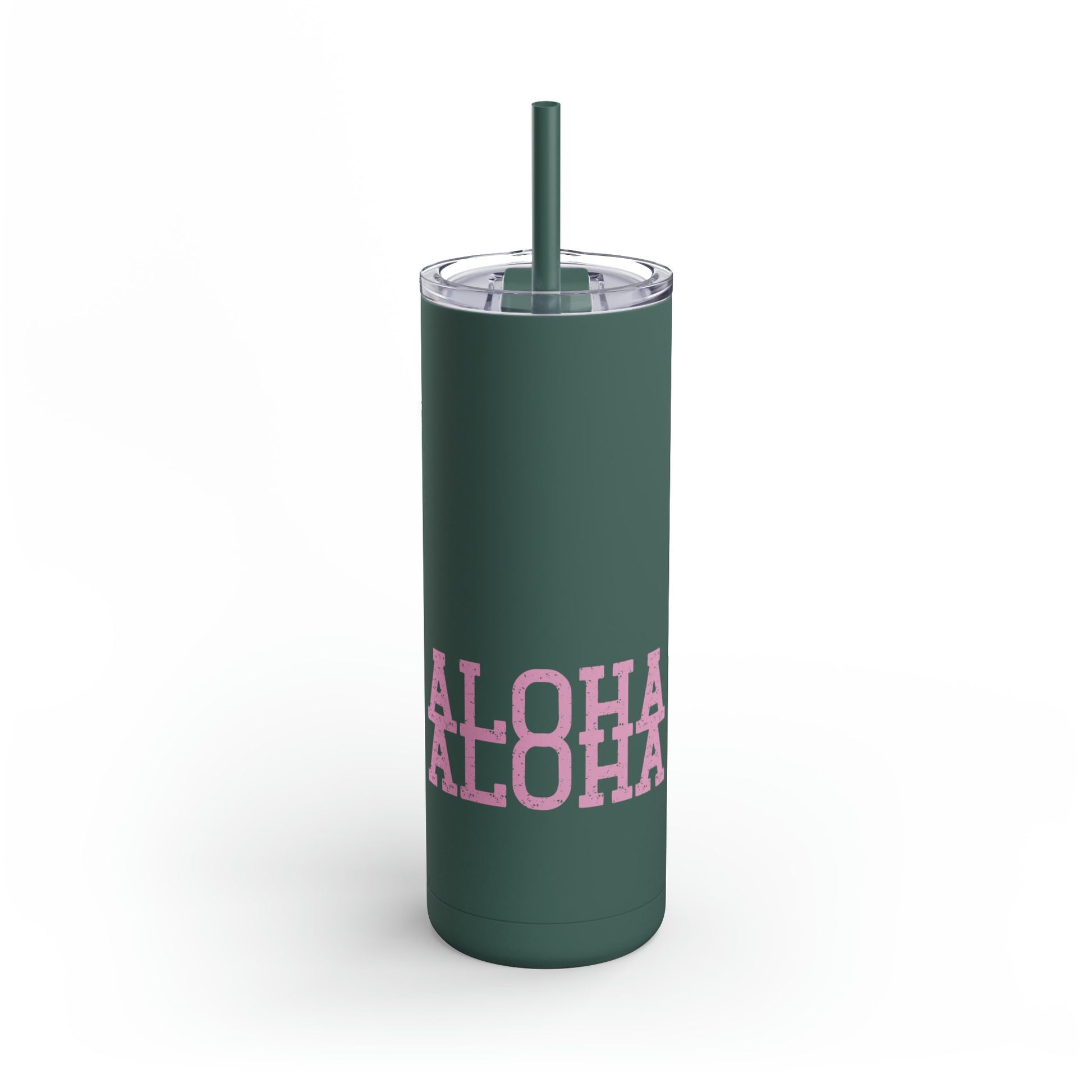 Aloha Skinny Matte Tumbler, 20oz tumbler, iced coffee cup tumbler, hawaii design green and pink, tumbler with straw