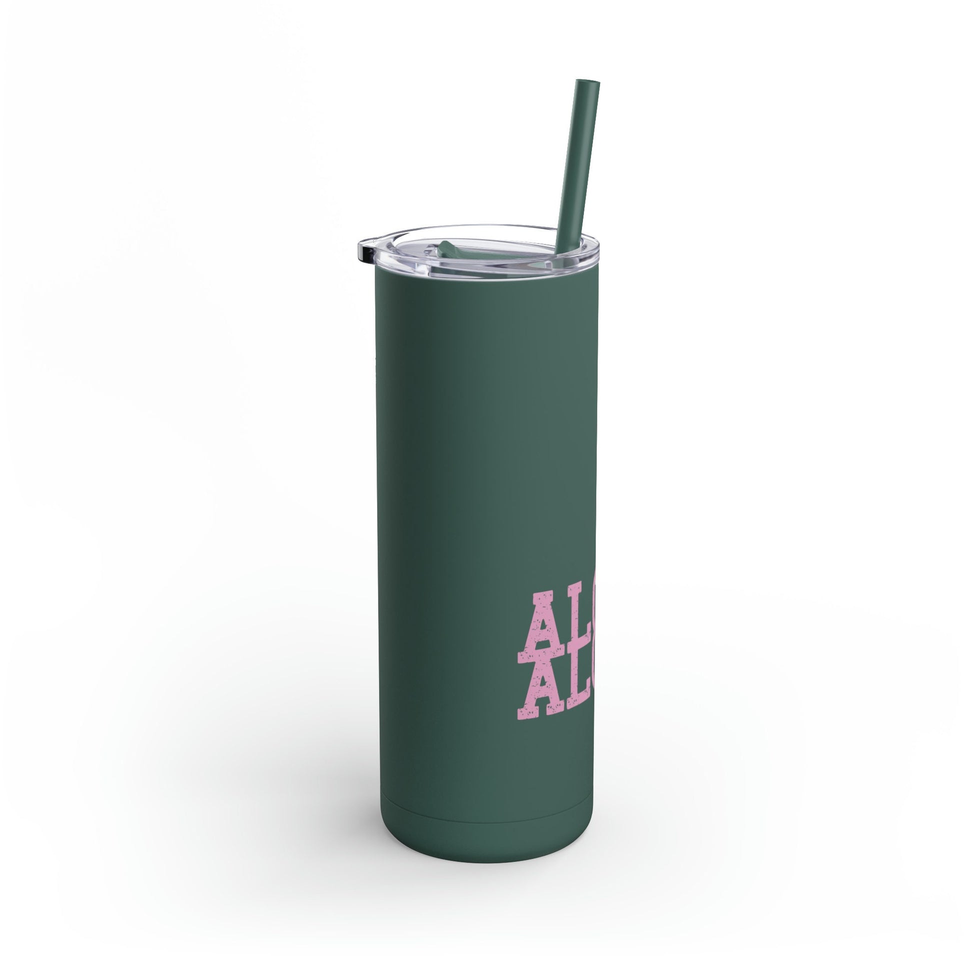 Aloha Skinny Matte Tumbler, 20oz tumbler, iced coffee cup tumbler, hawaii design green and pink, tumbler with straw