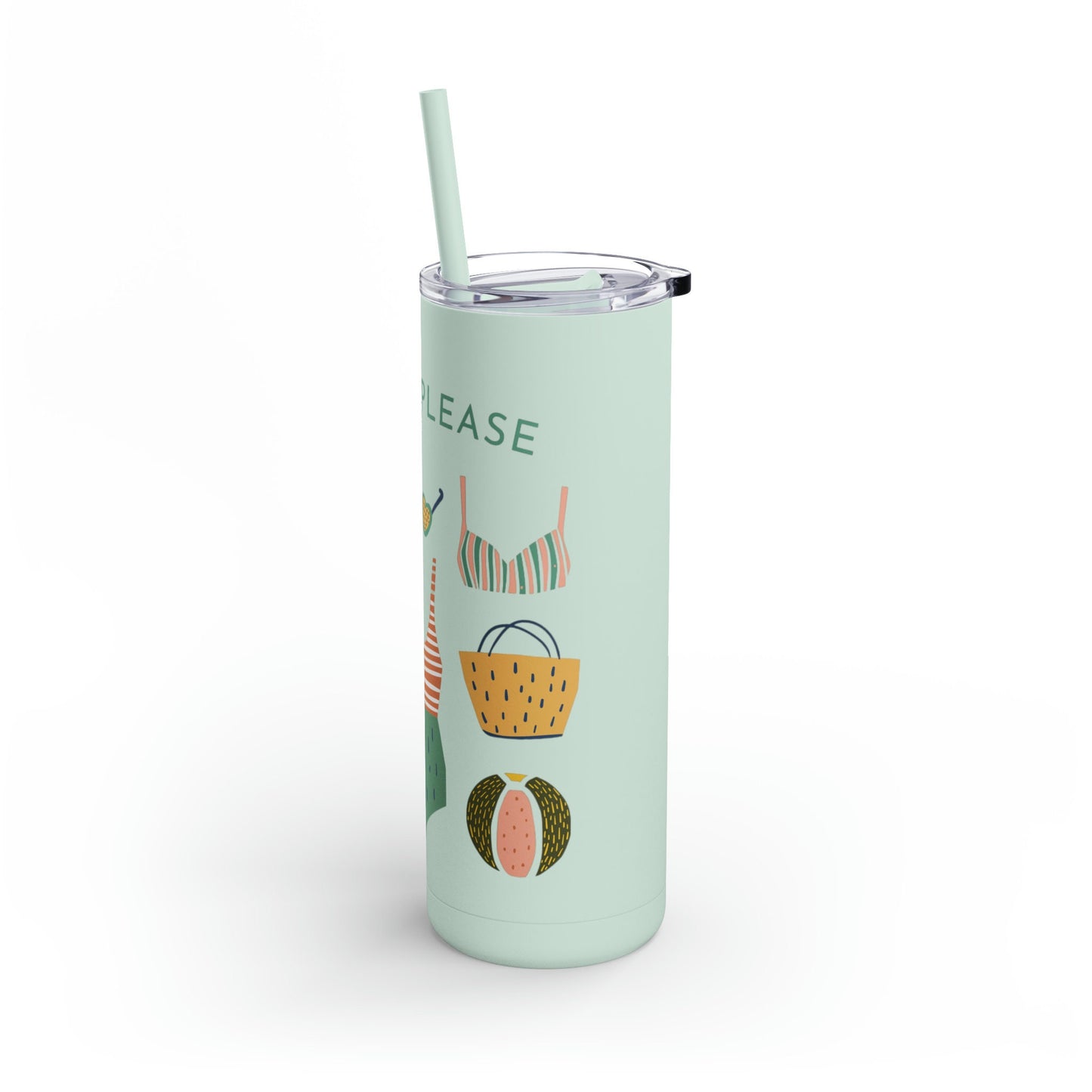 Beach, Please Coffee Tumbler, Skinny Matte Tumbler, 20oz Beach Please Coffee Tumbler, Vacation vibes green tumbler