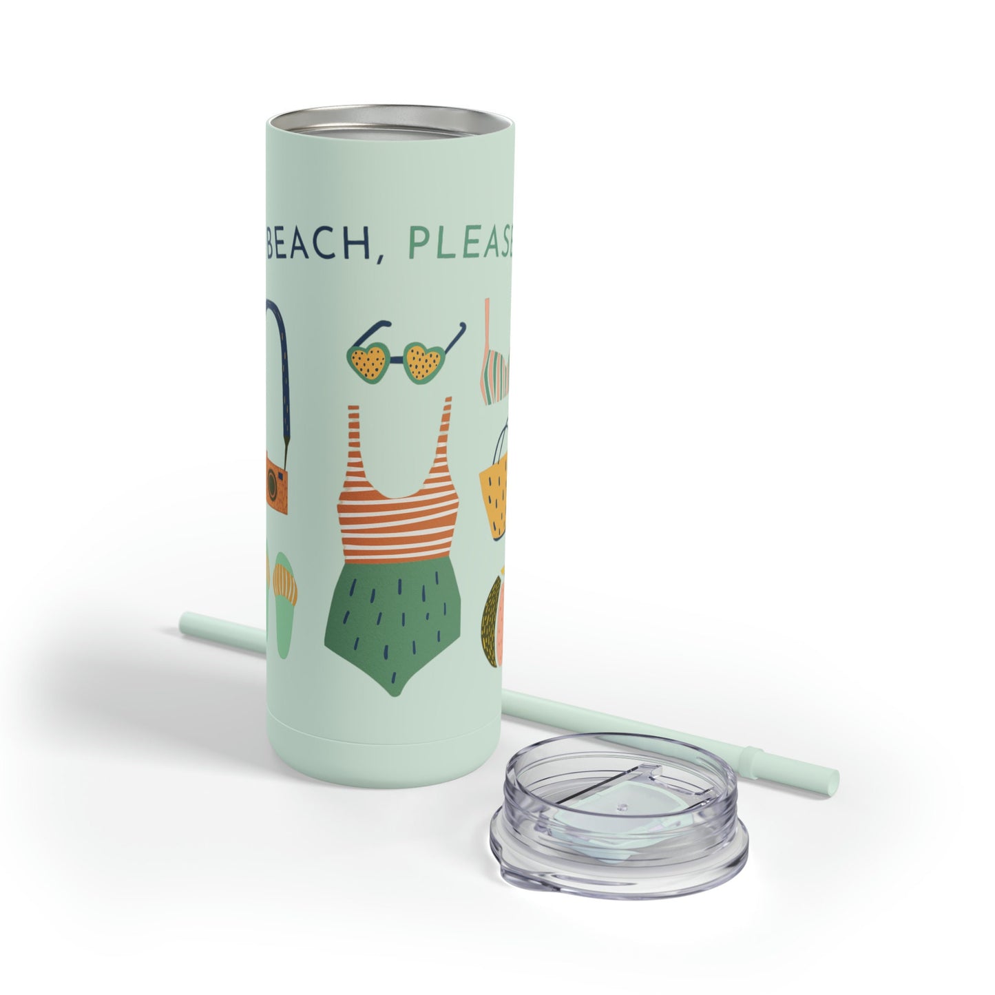 Beach, Please Coffee Tumbler, Skinny Matte Tumbler, 20oz Beach Please Coffee Tumbler, Vacation vibes green tumbler