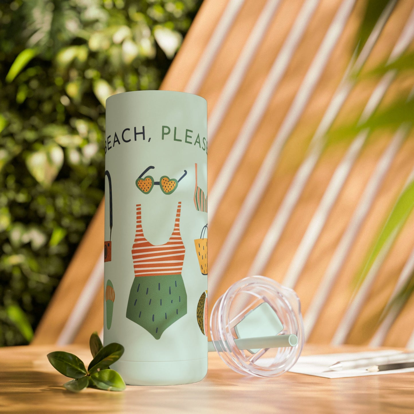 Beach, Please Coffee Tumbler, Skinny Matte Tumbler, 20oz Beach Please Coffee Tumbler, Vacation vibes green tumbler