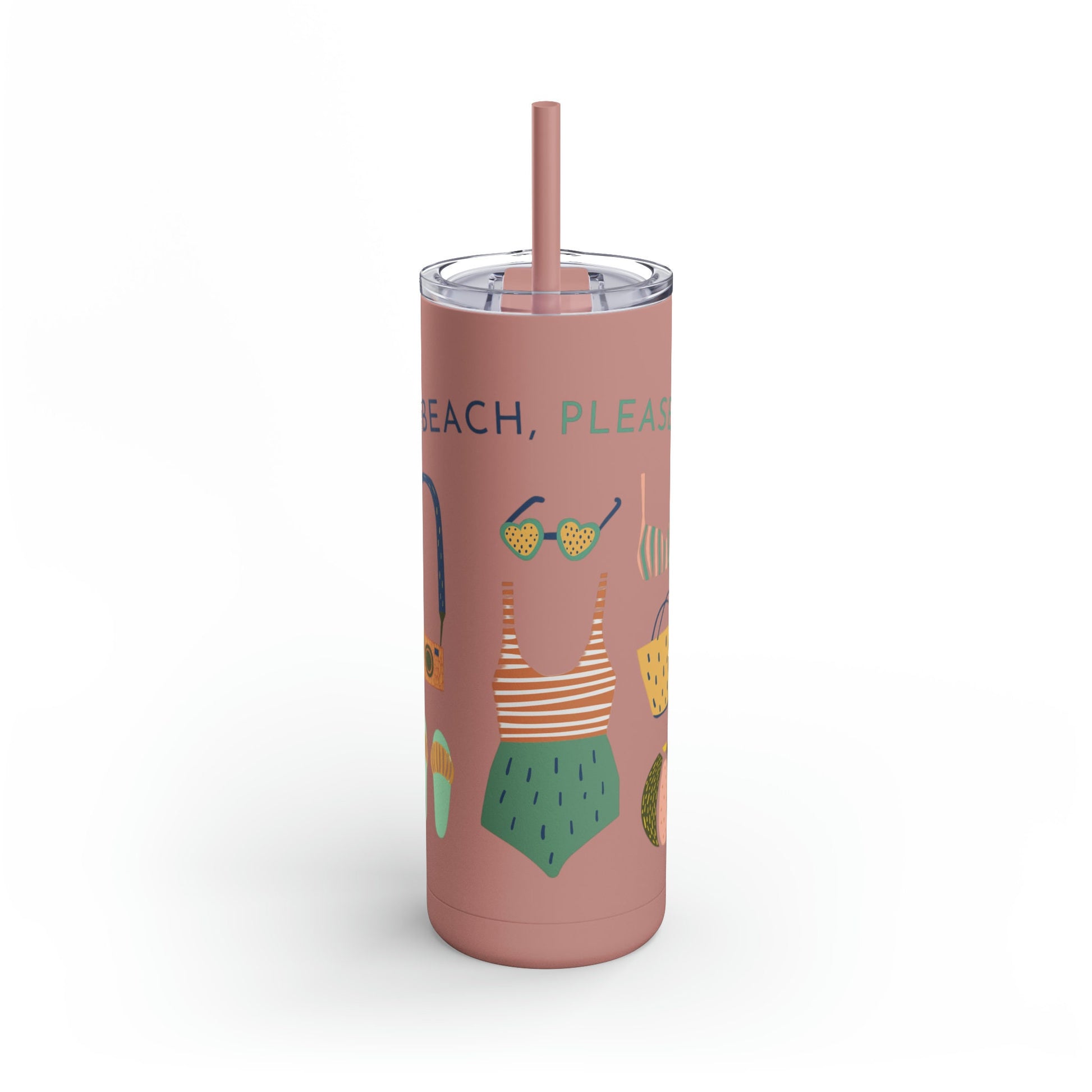 Beach, Please Coffee Tumbler, Skinny Matte Tumbler, 20oz Beach Please Coffee Tumbler, Vacation vibes green tumbler