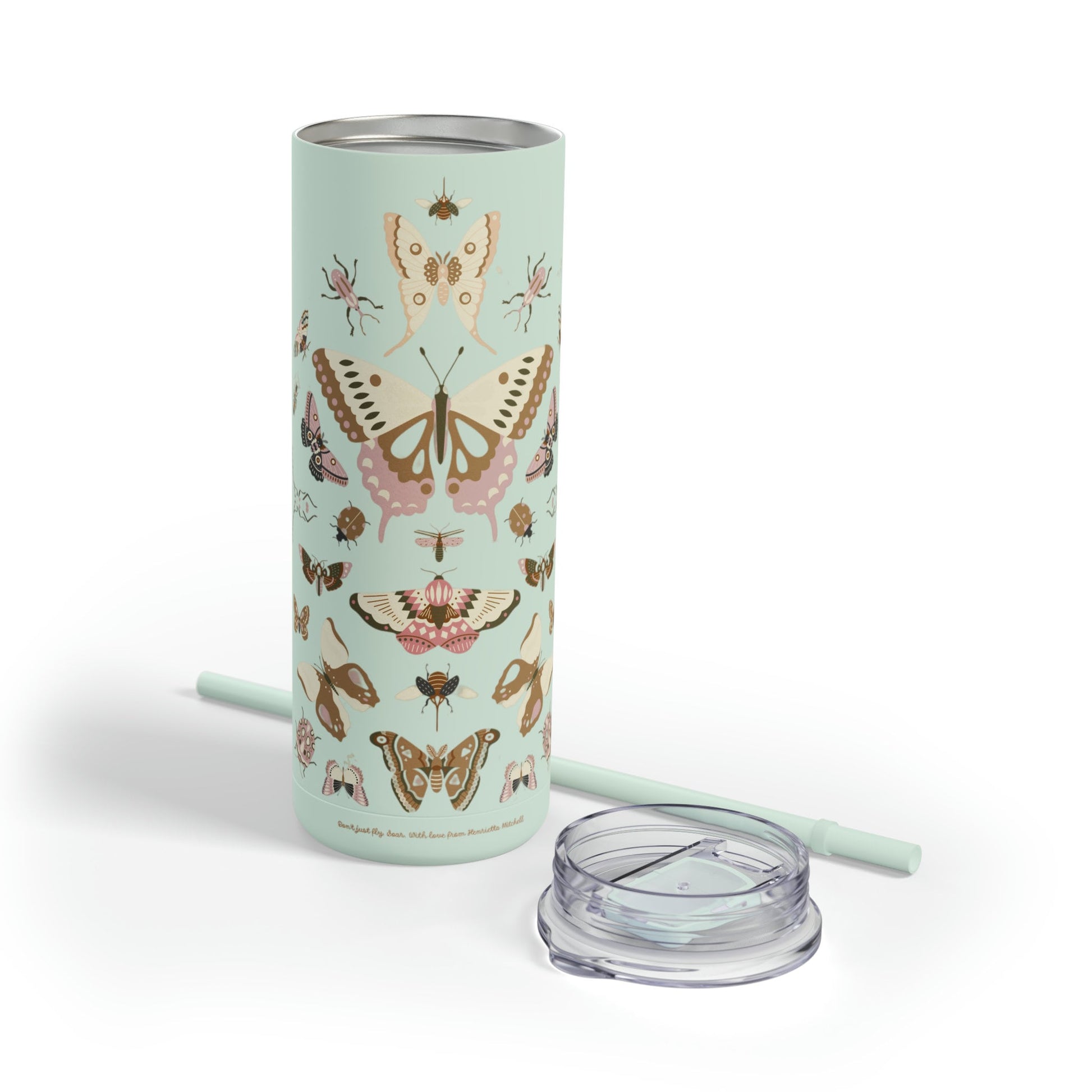 Boho Butterfly Skinny Matte Tumbler, 20oz iced coffee tumbler, camping mug, mockup tumbler, coffee mug enamel boho butterfly