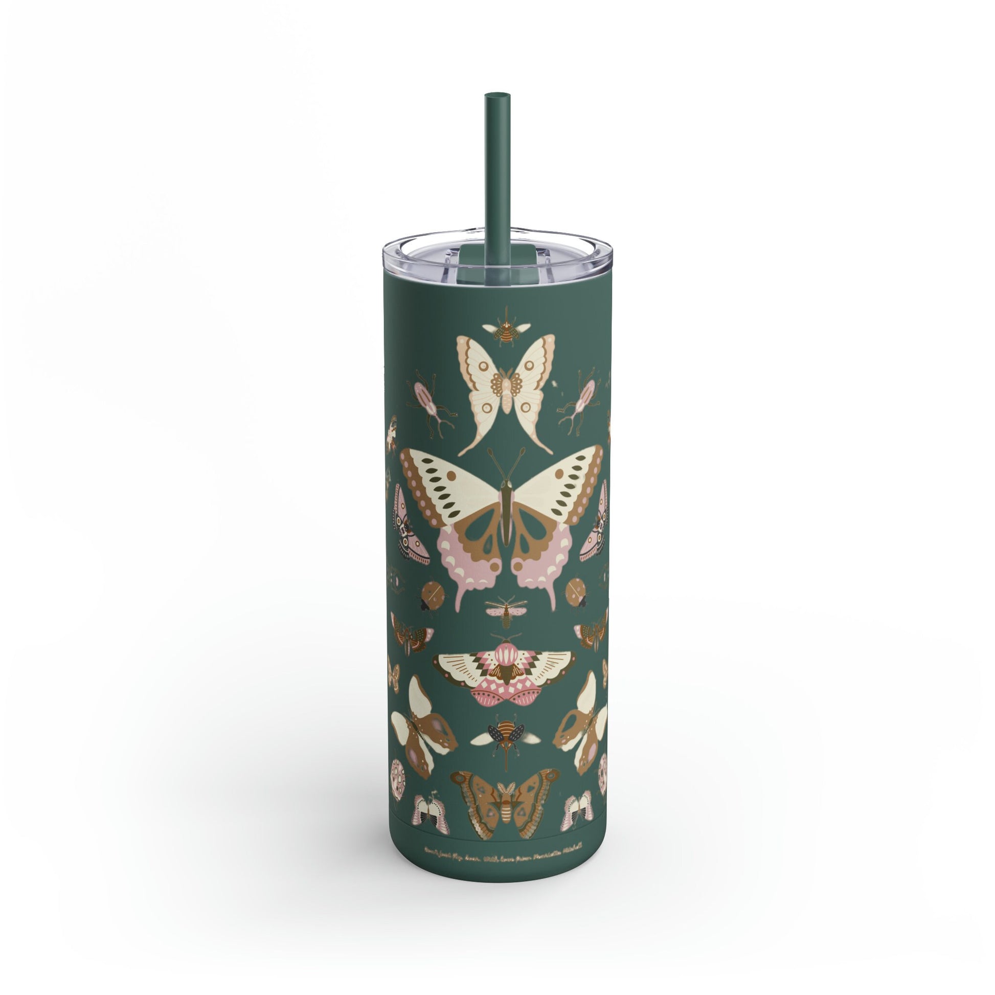 Boho Butterfly Skinny Matte Tumbler, 20oz iced coffee tumbler, camping mug, mockup tumbler, coffee mug enamel boho butterfly