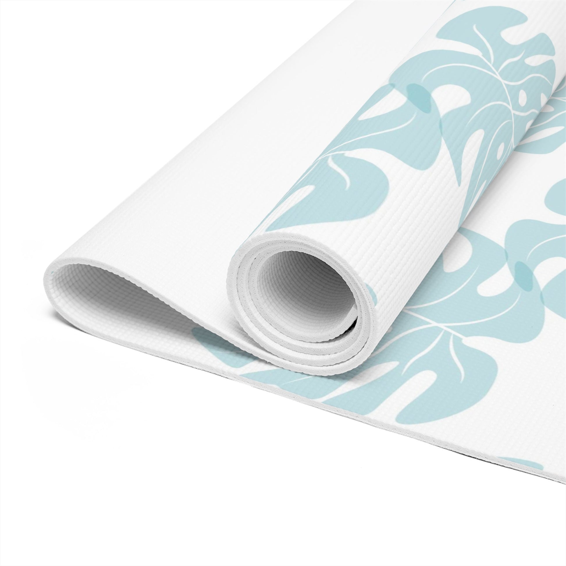 Yoga Mat Blue Monstera Leaf, Boho Tropical Style Nature Yoga Mat