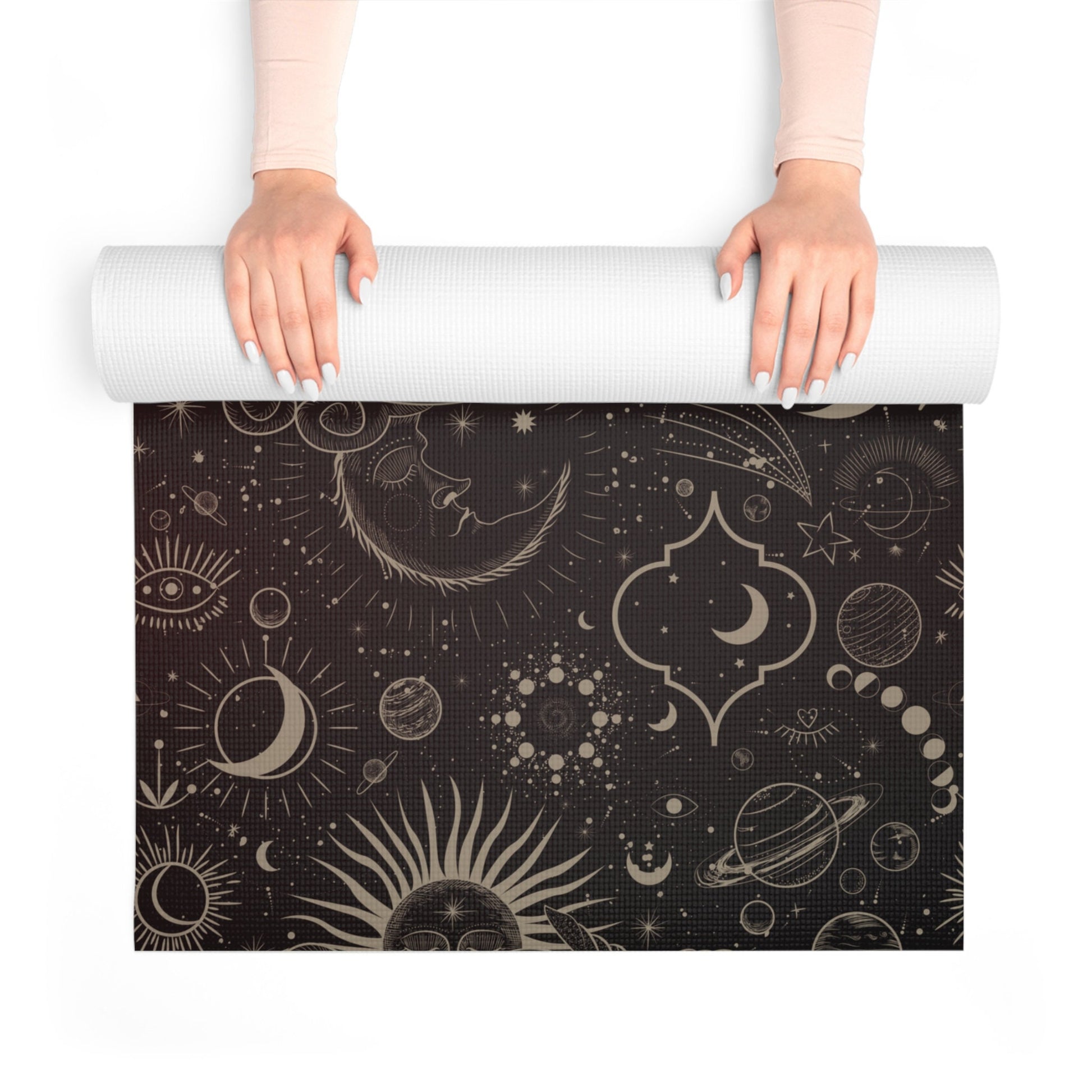 Yoga Mat Celestial Whale Black Foam, Astrology Yoga Mat in Black and Gold