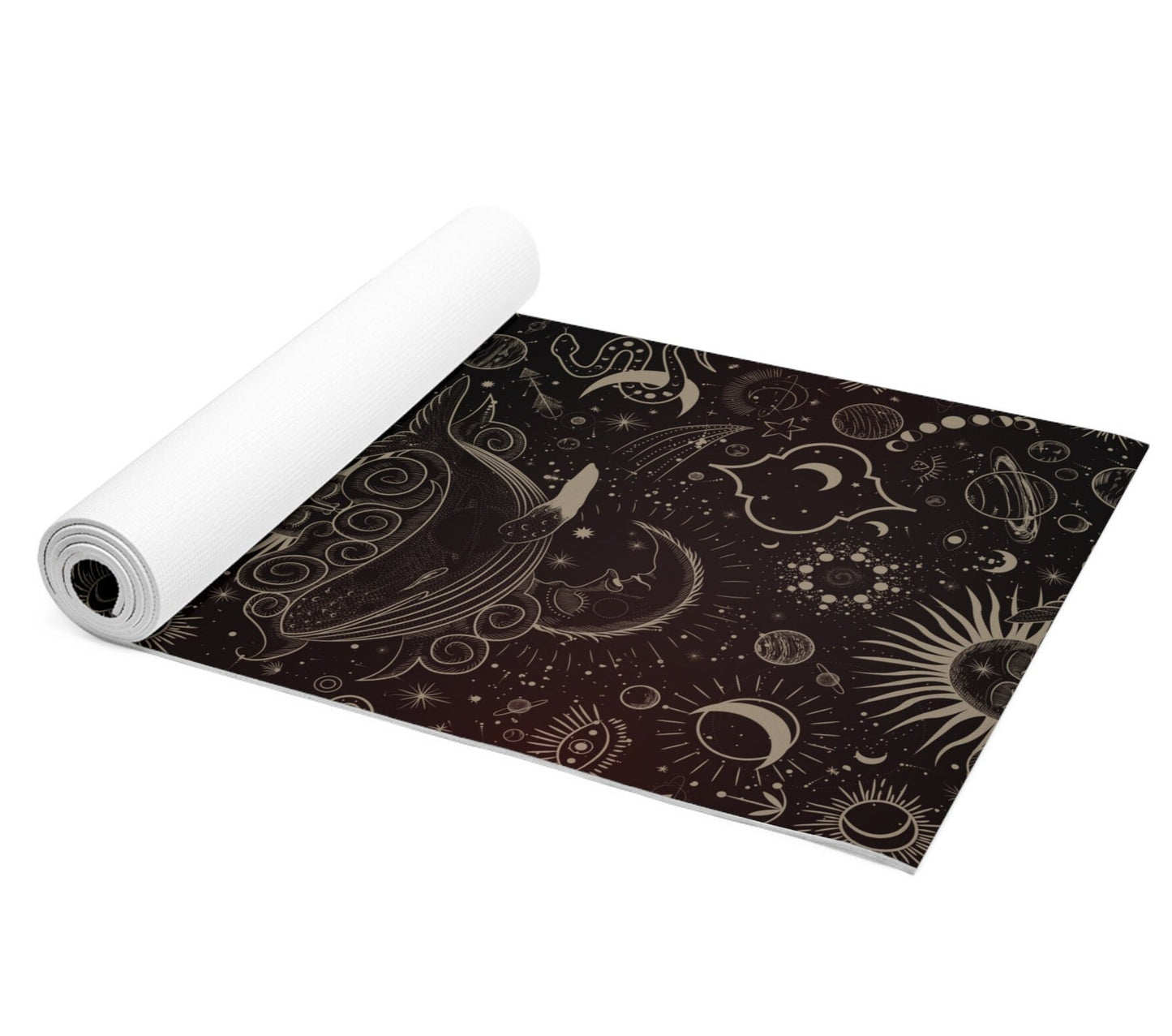 Yoga Mat Celestial Whale Black Foam, Astrology Yoga Mat in Black and Gold