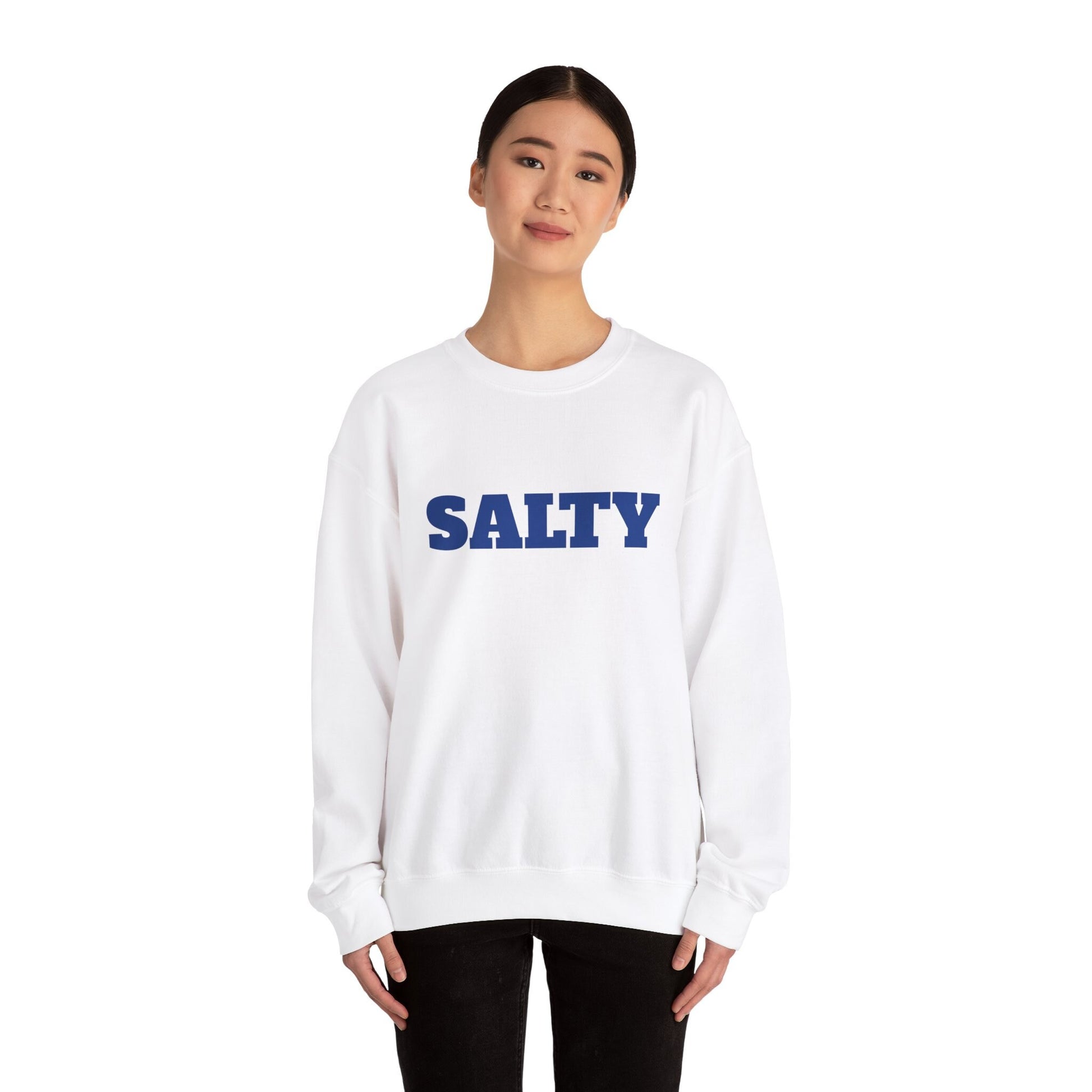 Salty Crewneck Sweatshirt, Christian apparel, Salt + Light Shirt, Matthew 5:13 Shirt in White and Blue, Christian SVG apparel