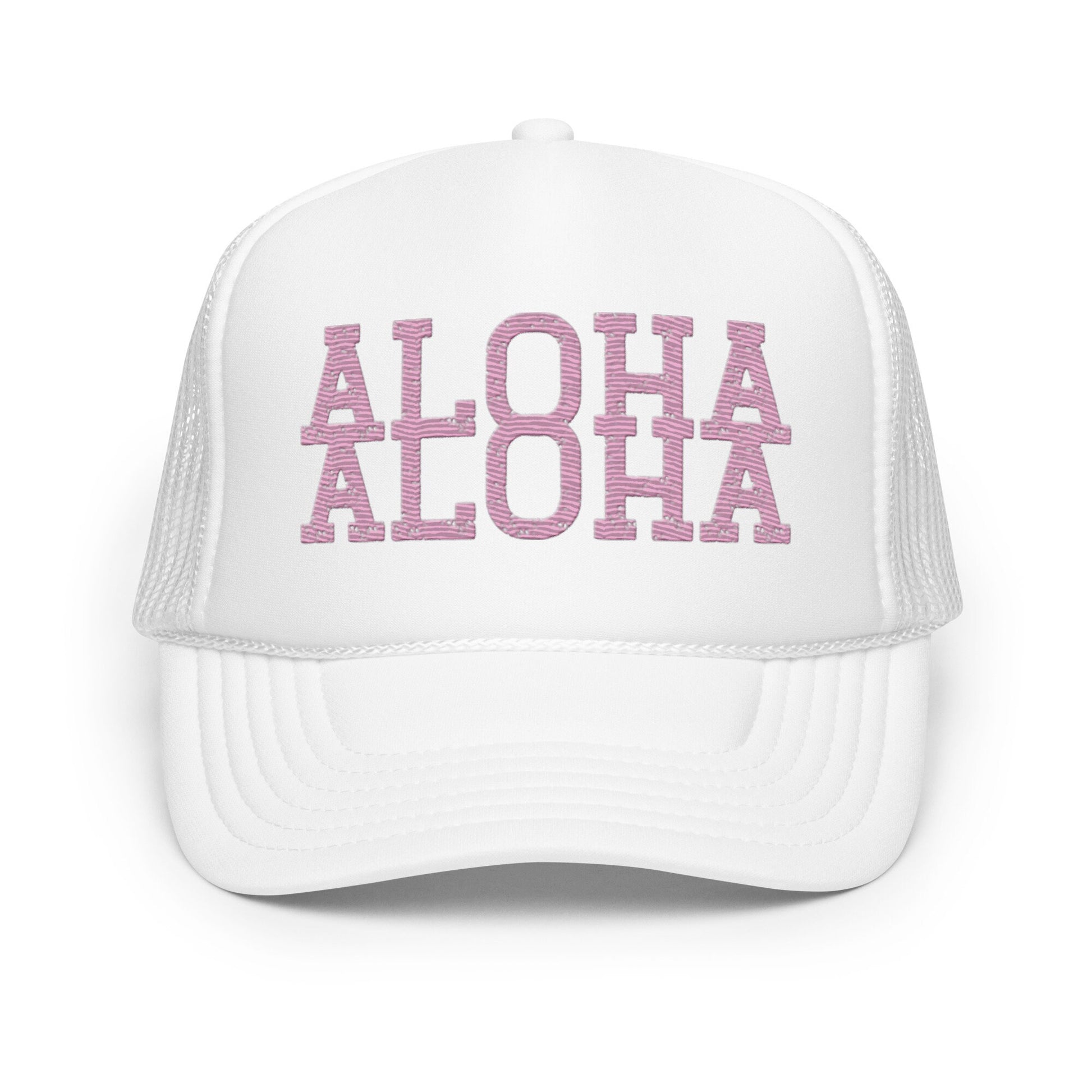 Aloha Foam Trucker Hat, Hawaii Surfer Style Hat, Trucker Pink Aloha Hat, White Baseball Hat