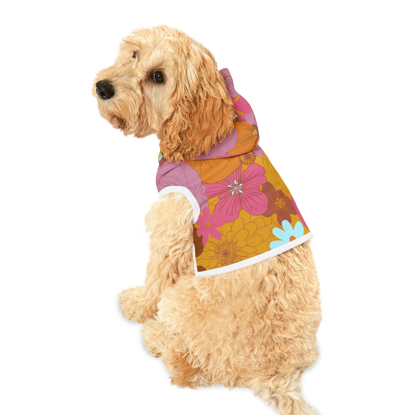 Pet Hoodie Bright Retro Flowers, Multiple Sizes for pets hoodie, pet sweater