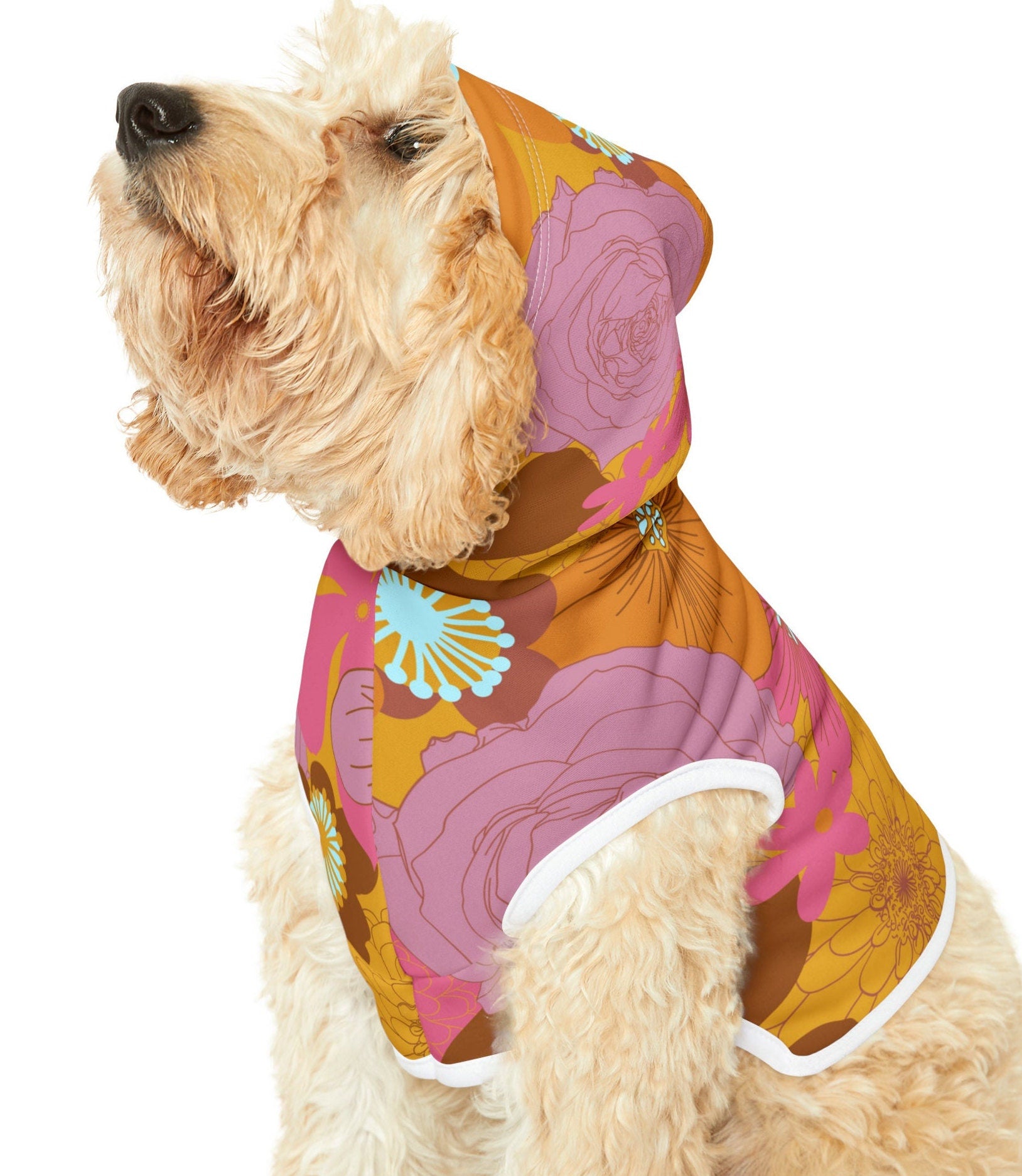 Pet Hoodie Bright Retro Flowers, Multiple Sizes for pets hoodie, pet sweater