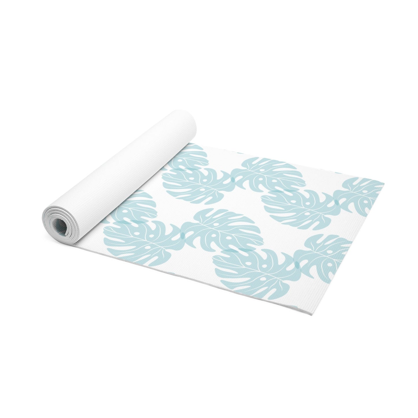 Yoga Mat Blue Monstera Leaf, Boho Tropical Style Nature Yoga Mat