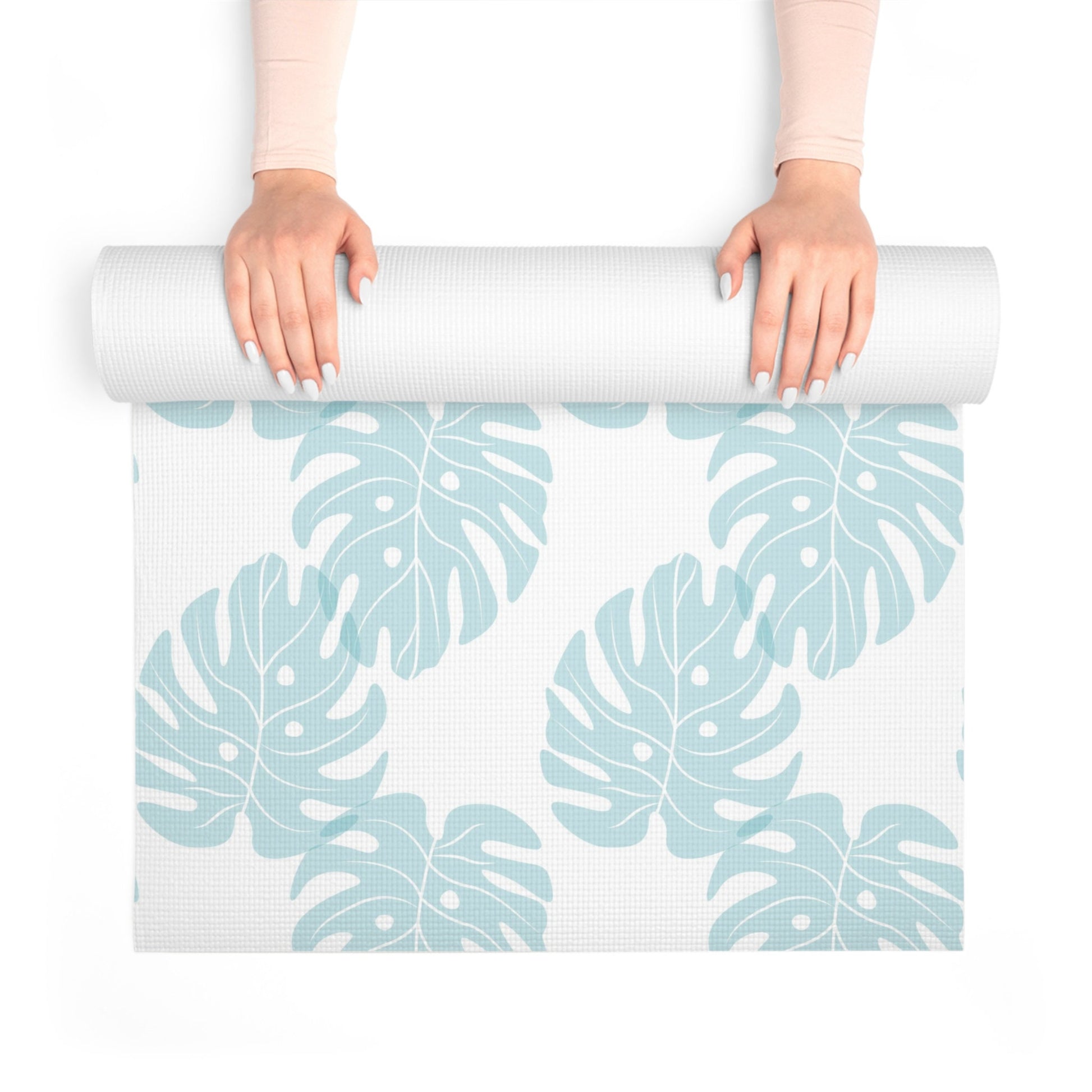 Yoga Mat Blue Monstera Leaf, Boho Tropical Style Nature Yoga Mat