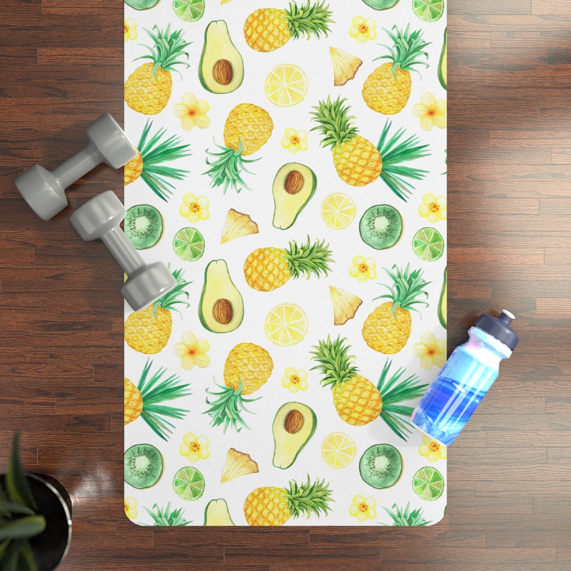 Tropical fruit Yoga Mat, Hawaiian fruits Rubber Yoga Mat, Fun tropical colors exercise mat