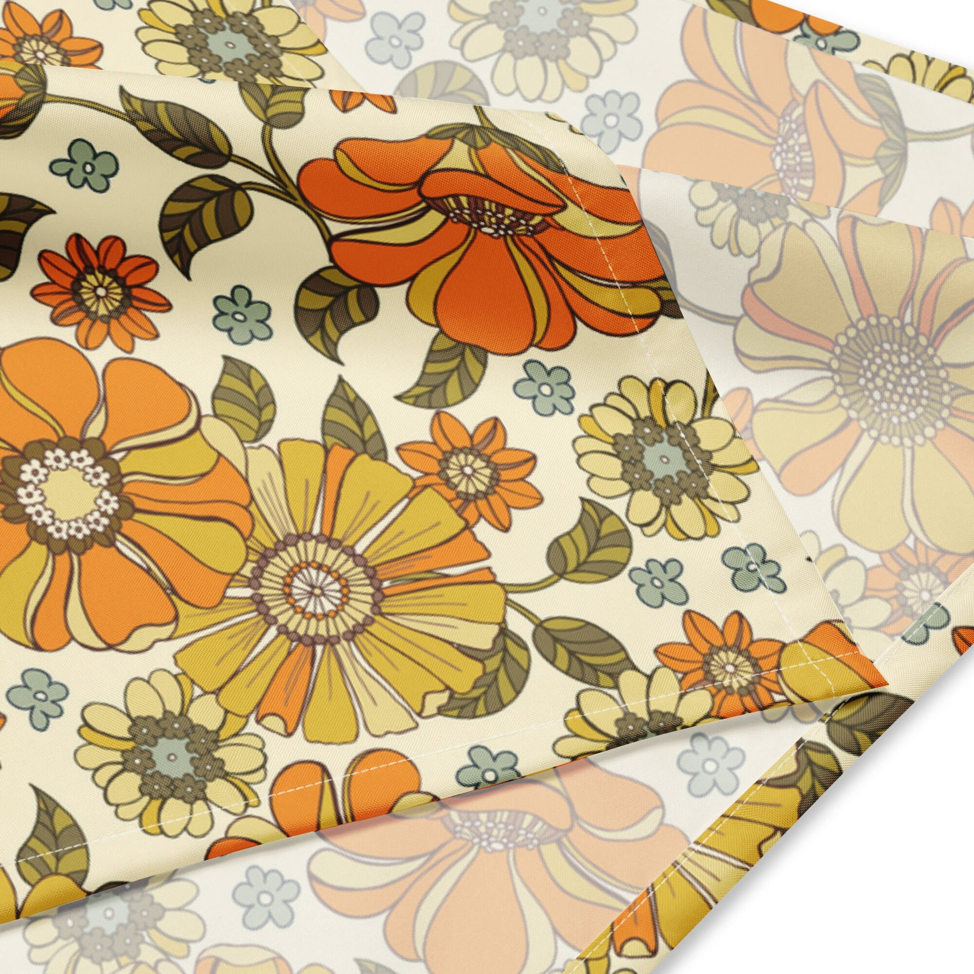 Boho Retro Flower bandana, For pets or humans in multiple sizes bandana, Yellow Retro Flowers