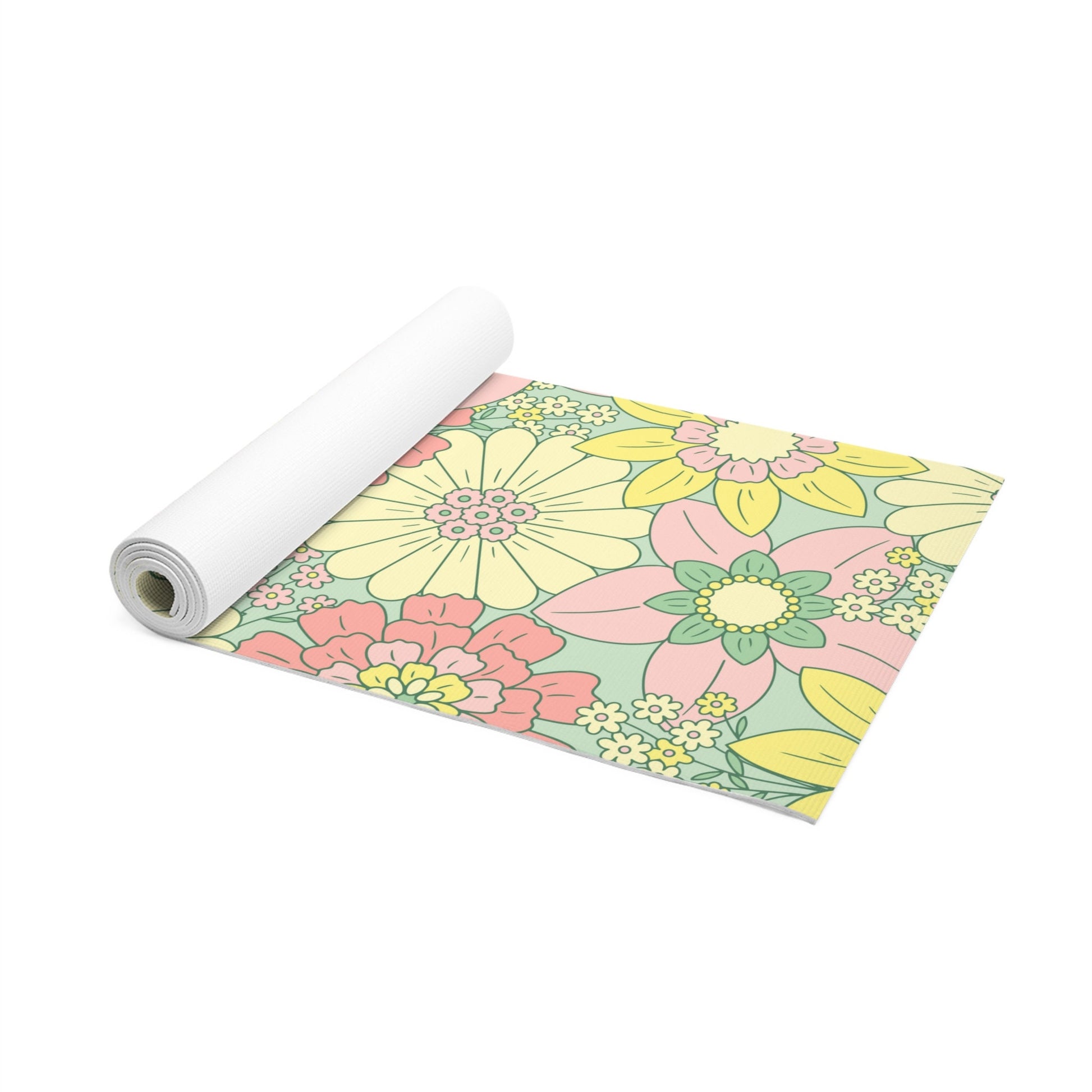 Retro Floral Yoga Mat, Comfortable Non-slip foam yoga mat in comfort color flowers