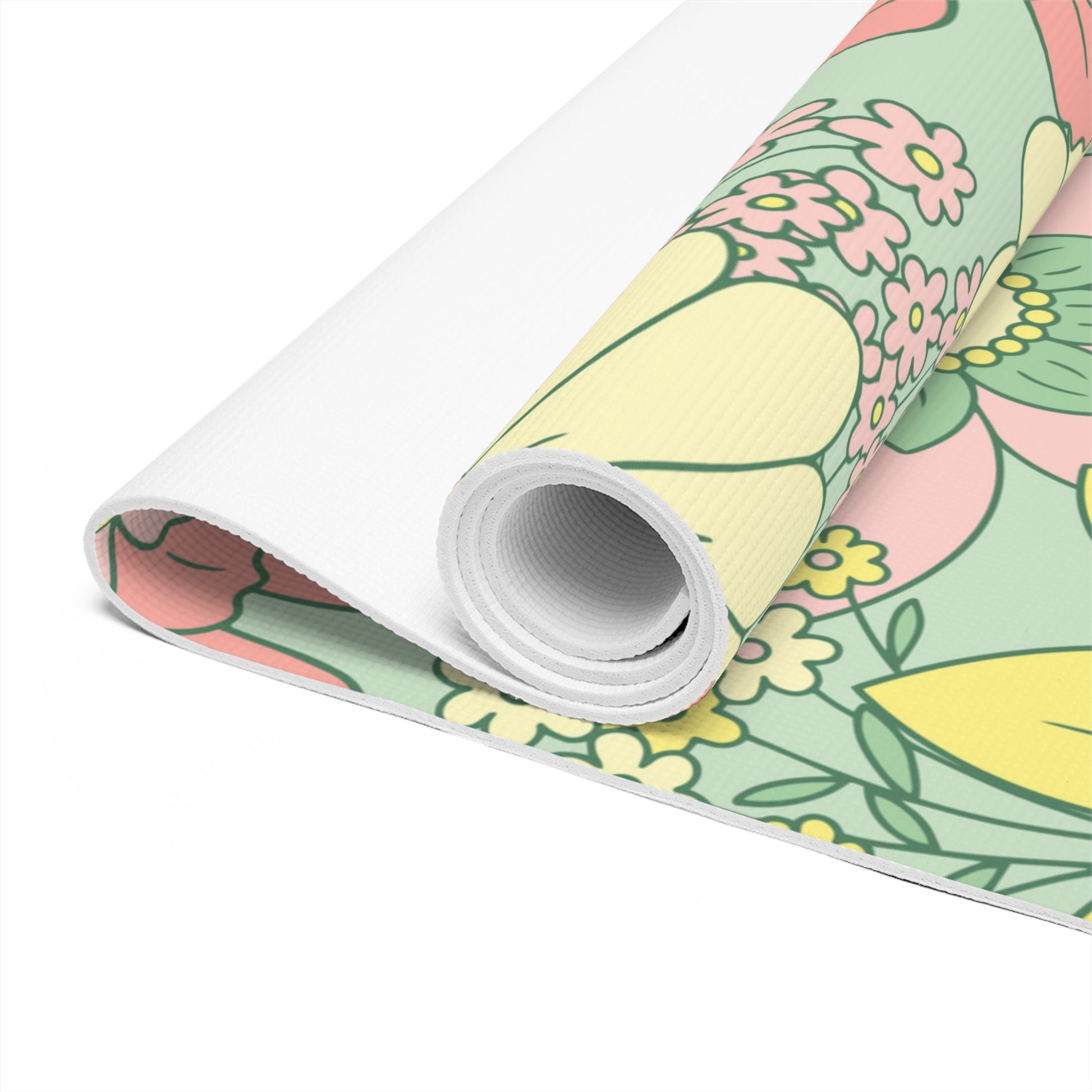 Retro Floral Yoga Mat, Comfortable Non-slip foam yoga mat in comfort color flowers