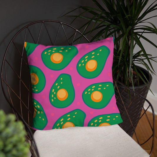 Avocado with Hot Pink Throw Pillow, 18x18 patio throw pillow with insert and hidden zipper