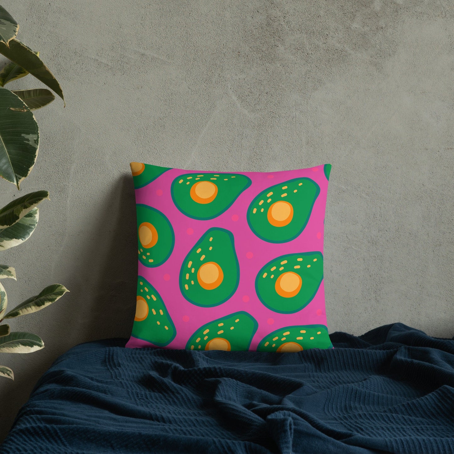 Avocado with Hot Pink Throw Pillow, 18x18 patio throw pillow with insert and hidden zipper