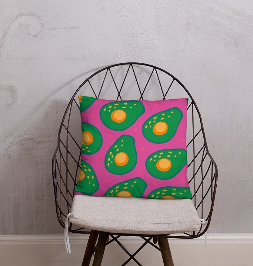 Avocado with Hot Pink Throw Pillow, 18x18 patio throw pillow with insert and hidden zipper