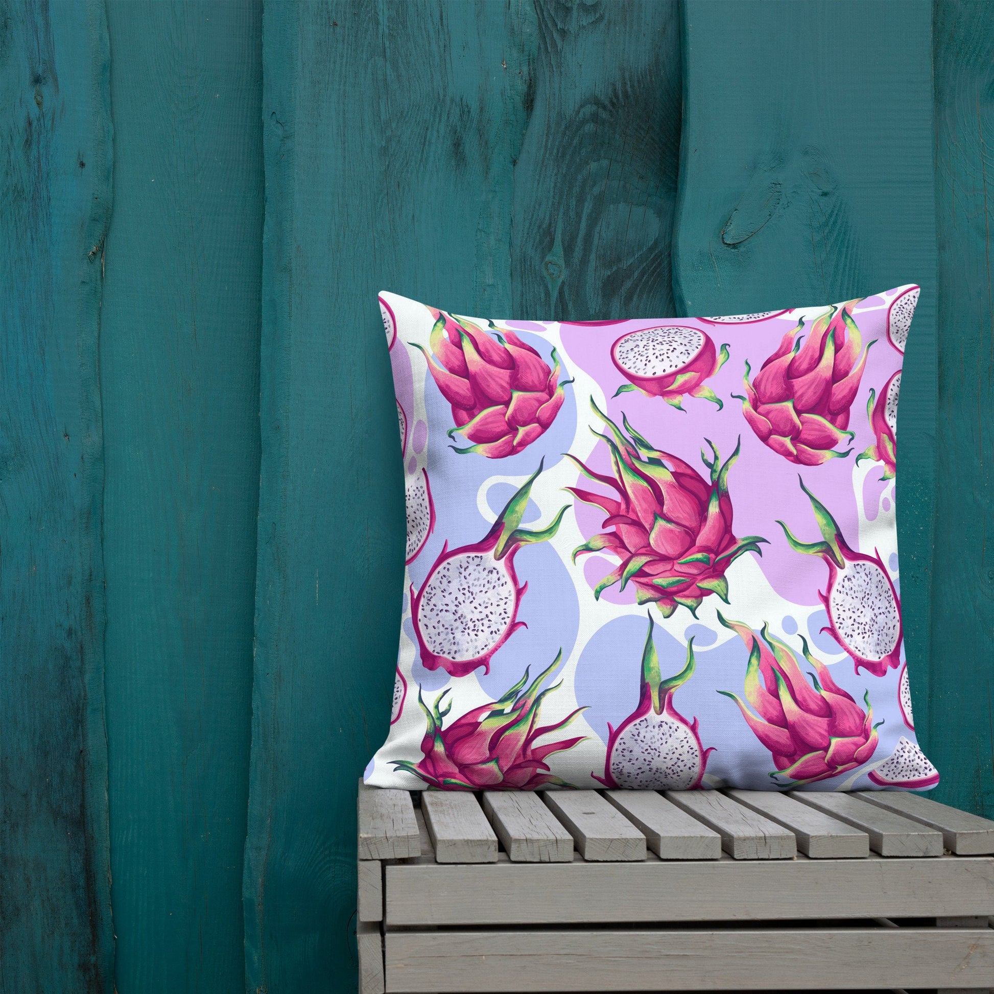 Pitaya Fruit Pillow, Tropical Dragon Fruit Print Pillow, Patio throw pillow to brighten any space