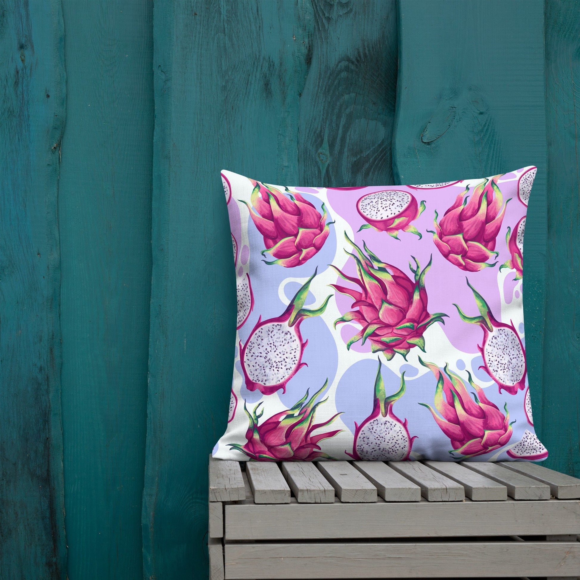 Pitaya Fruit Pillow, Tropical Dragon Fruit Print Pillow, 22x22 Filled Patio throw pillow to brighten any space