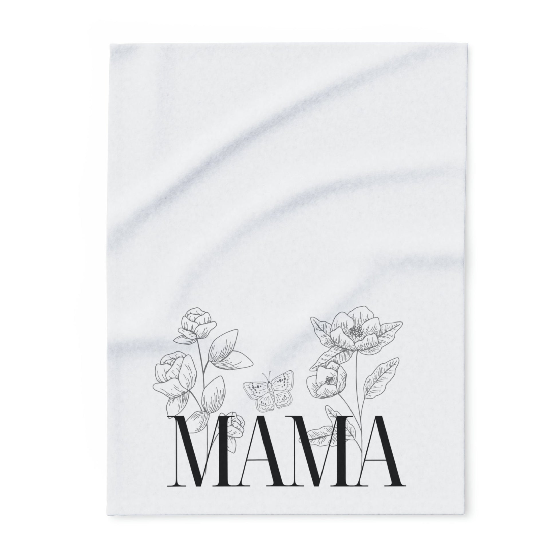 Mama Fleece Blanket, Multiple sizes Comfy White Fleece Blanket for Mom, Black Floral Design