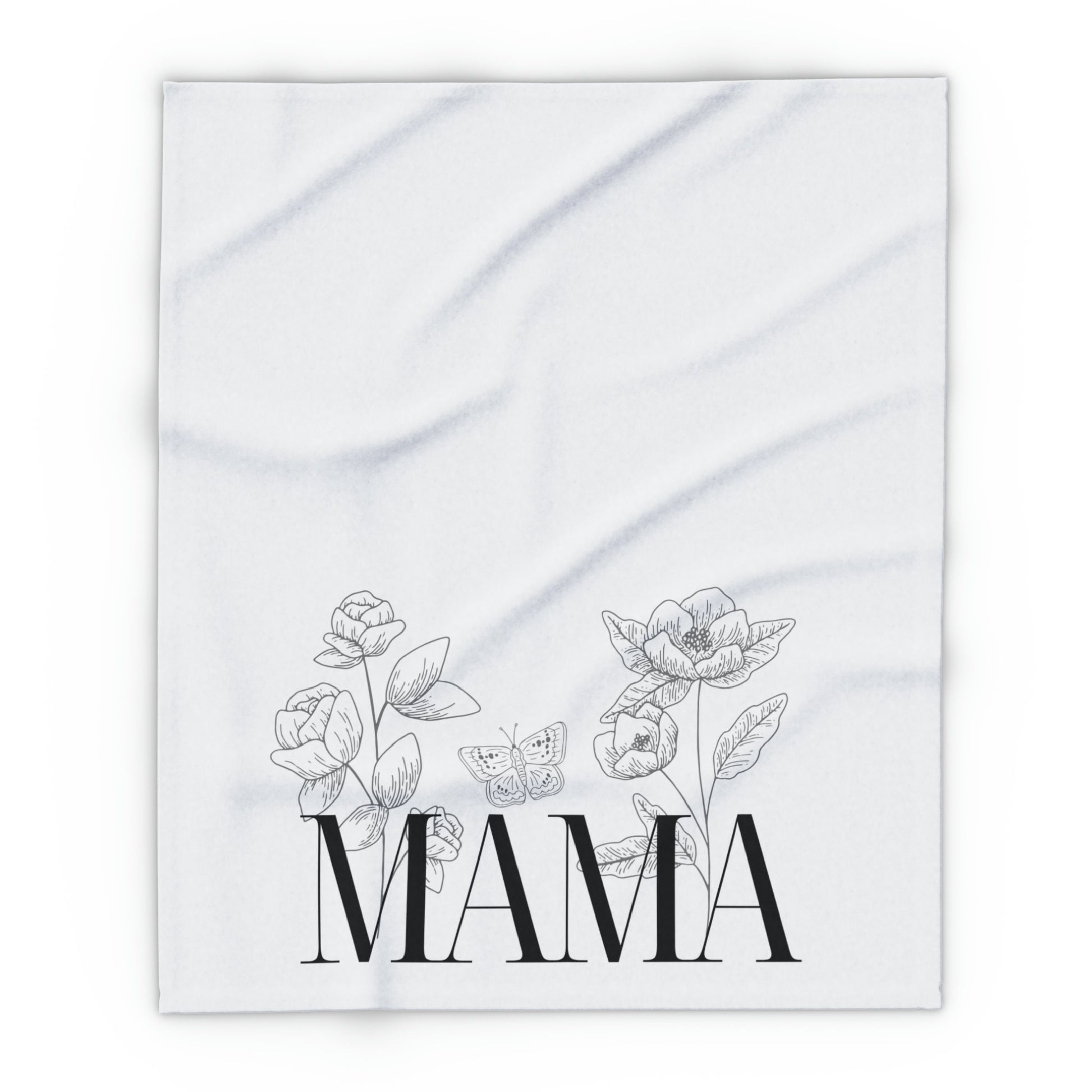 Mama Fleece Blanket, Multiple sizes Comfy White Fleece Blanket for Mom, Black Floral Design