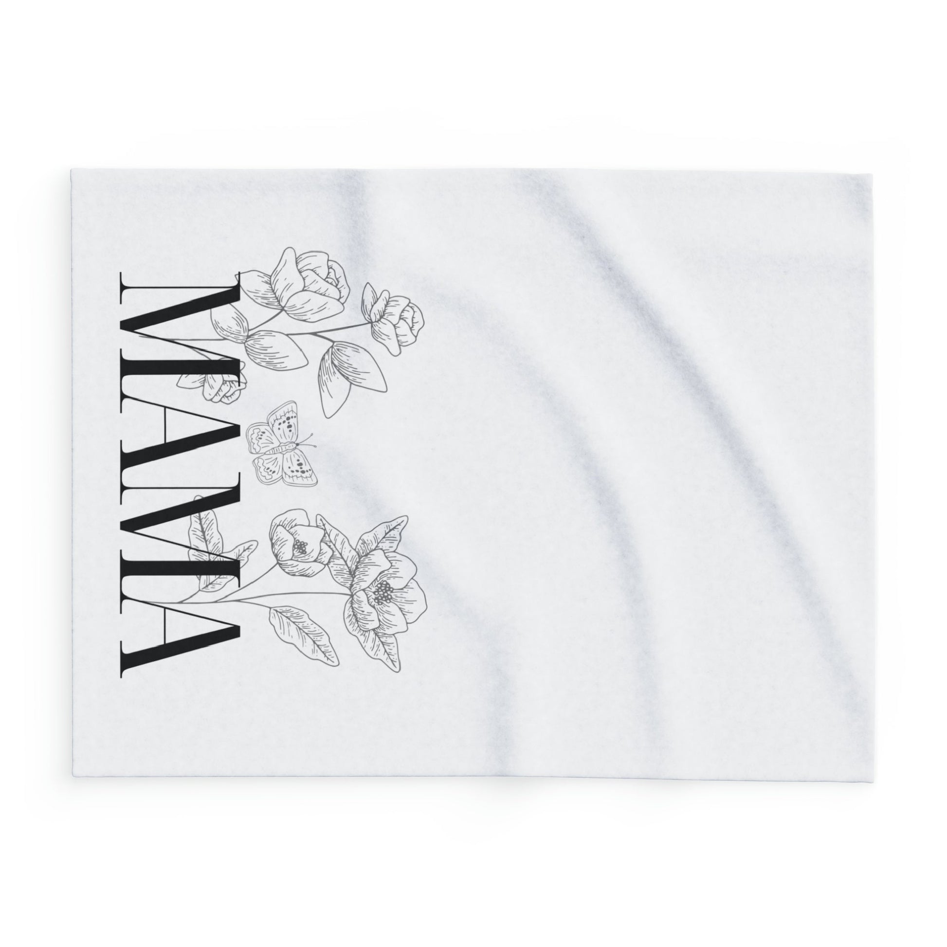 Mama Fleece Blanket, Multiple sizes Comfy White Fleece Blanket for Mom, Black Floral Design