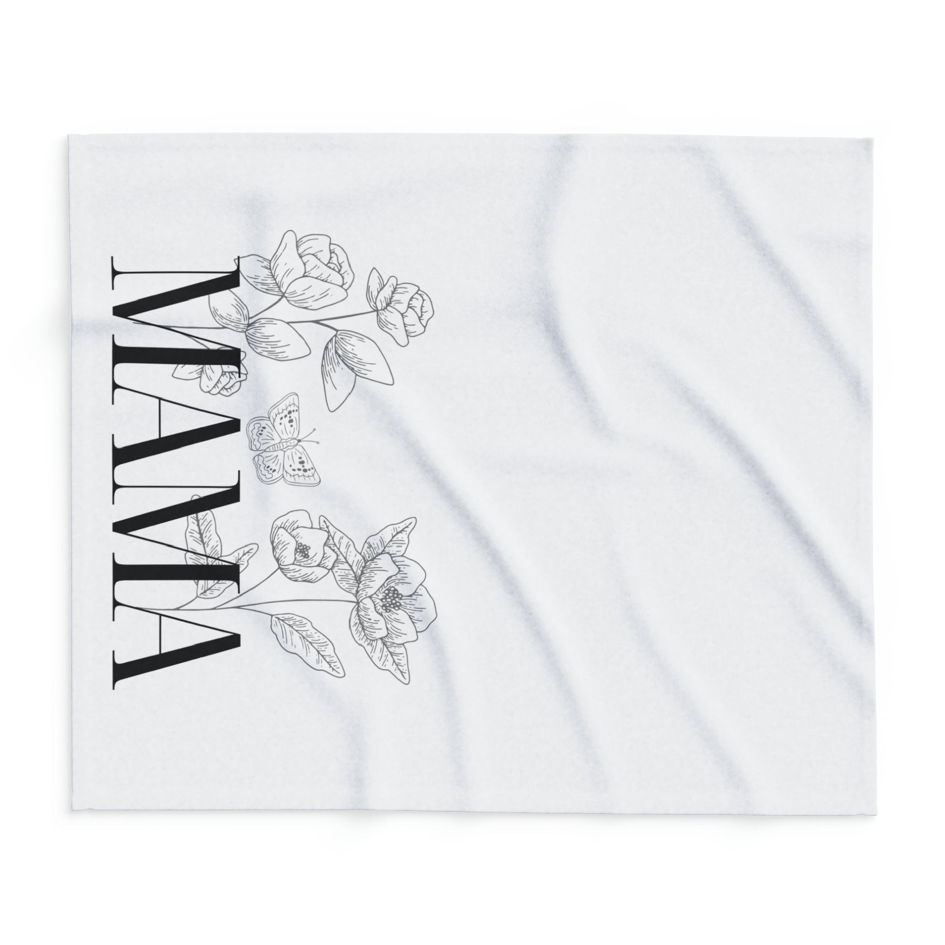 Mama Fleece Blanket, Multiple sizes Comfy White Fleece Blanket for Mom, Black Floral Design