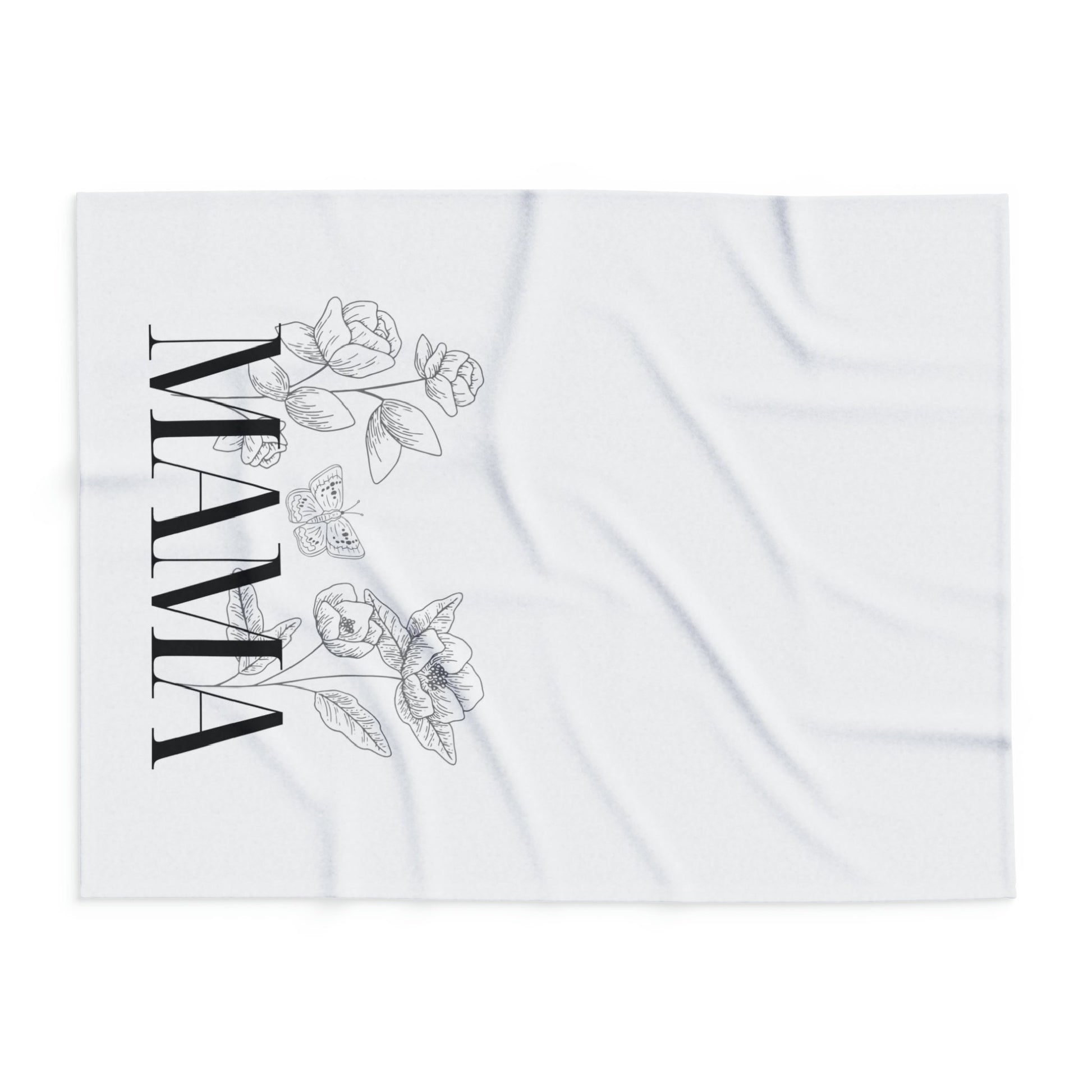 Mama Fleece Blanket, Multiple sizes Comfy White Fleece Blanket for Mom, Black Floral Design