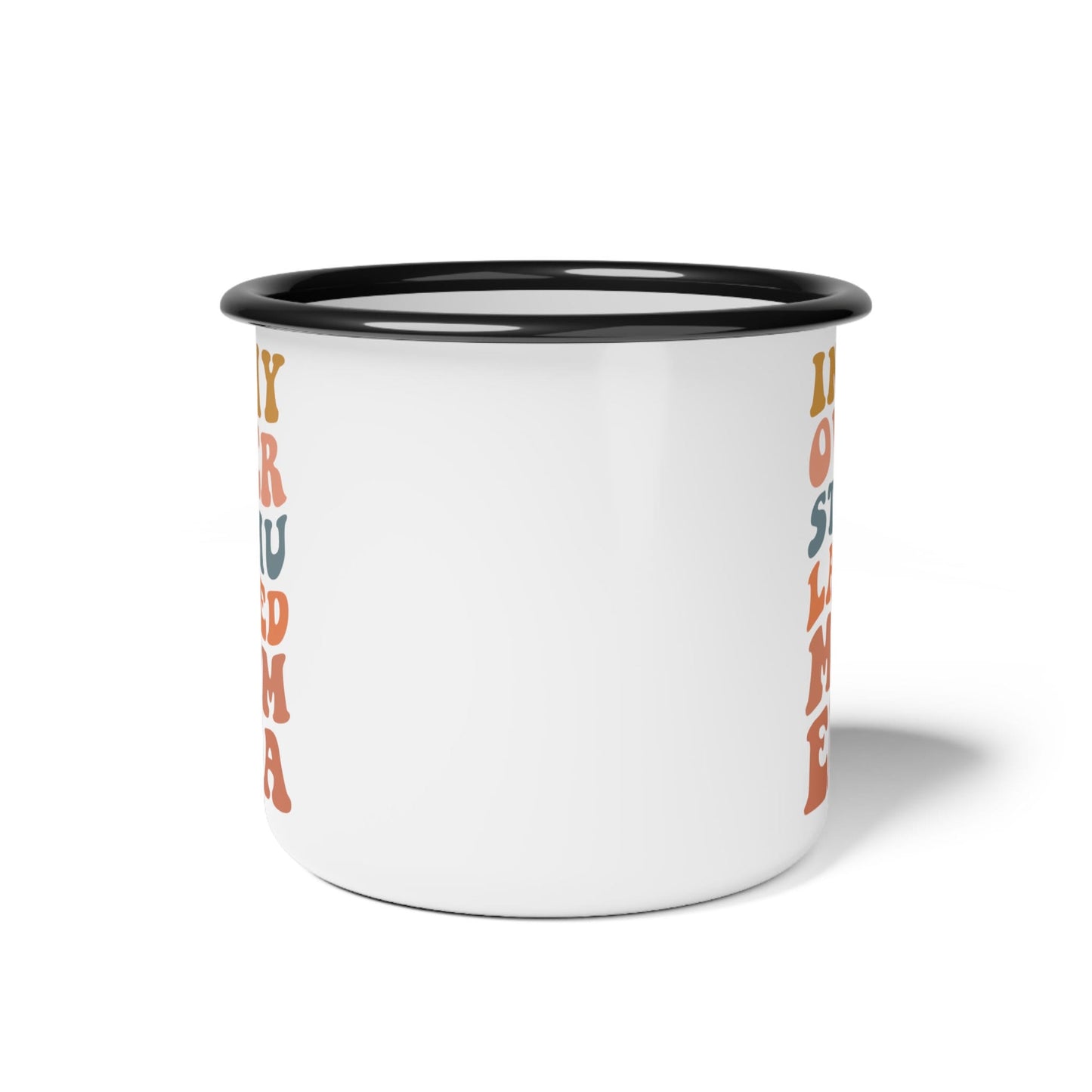 Overstimulated Mom Era Enamel Camp Cup, Perfect Mothers Day gift for any mom in your life, 12 ounce coffee cup enamel finish