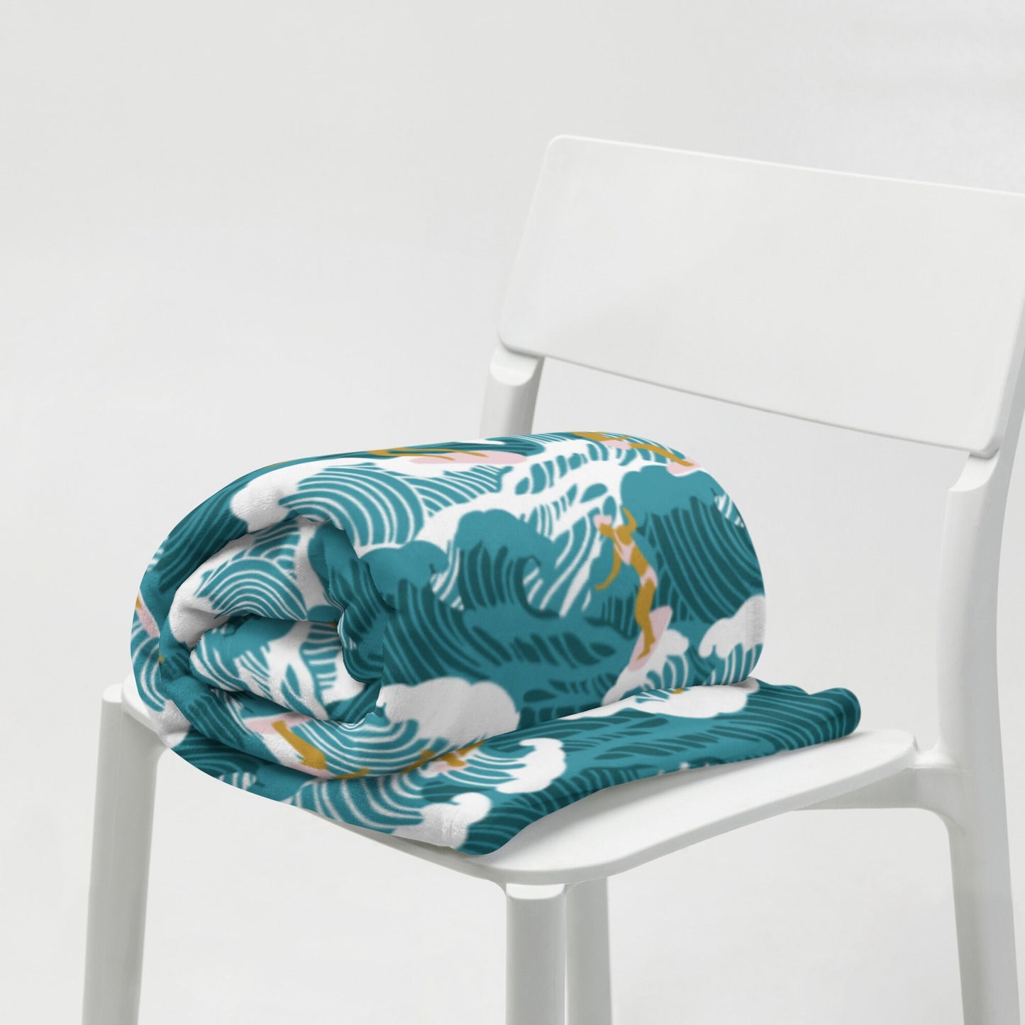 Surfer Throw Blanket, Blue Waves Ocean Blanket, Perfect for Dorm Room or Beach Villa Decor