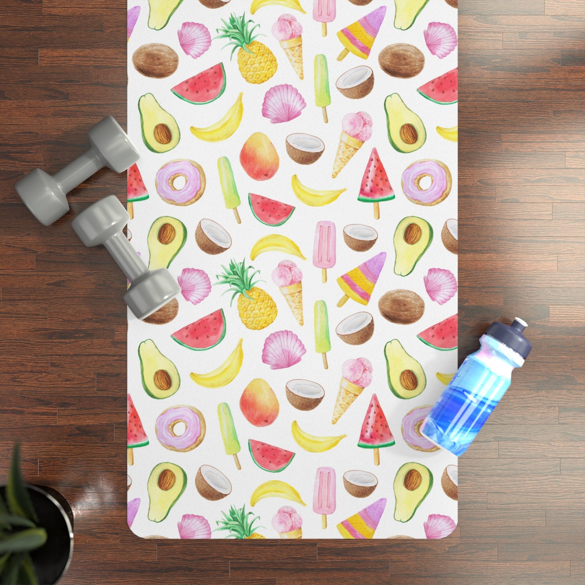 Tropical Fruit Yoga Mat, Natural Rubber Yoga Mat with bright tropical fruits, Hawaiian Yoga Mat,