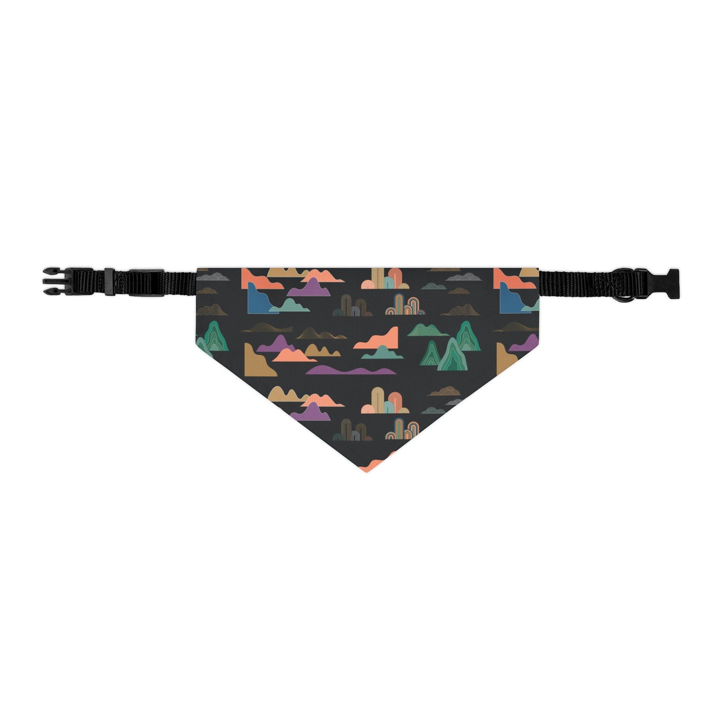 Pet Bandana camping Collar, Multiple Sizes, Black with Desert Pattern Dog Collar, Wrap around neck with clip closure for comfortable fit