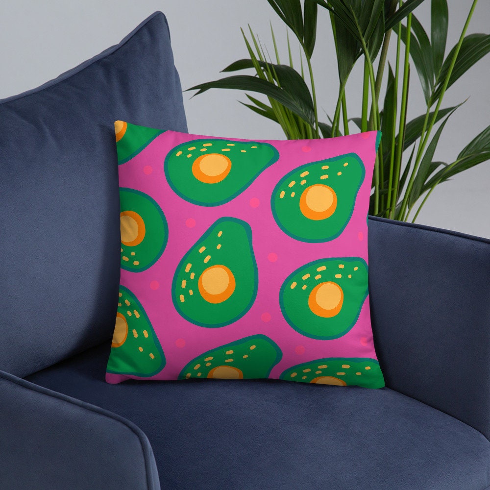 Avocado with Hot Pink Throw Pillow, 18x18 patio throw pillow with insert and hidden zipper