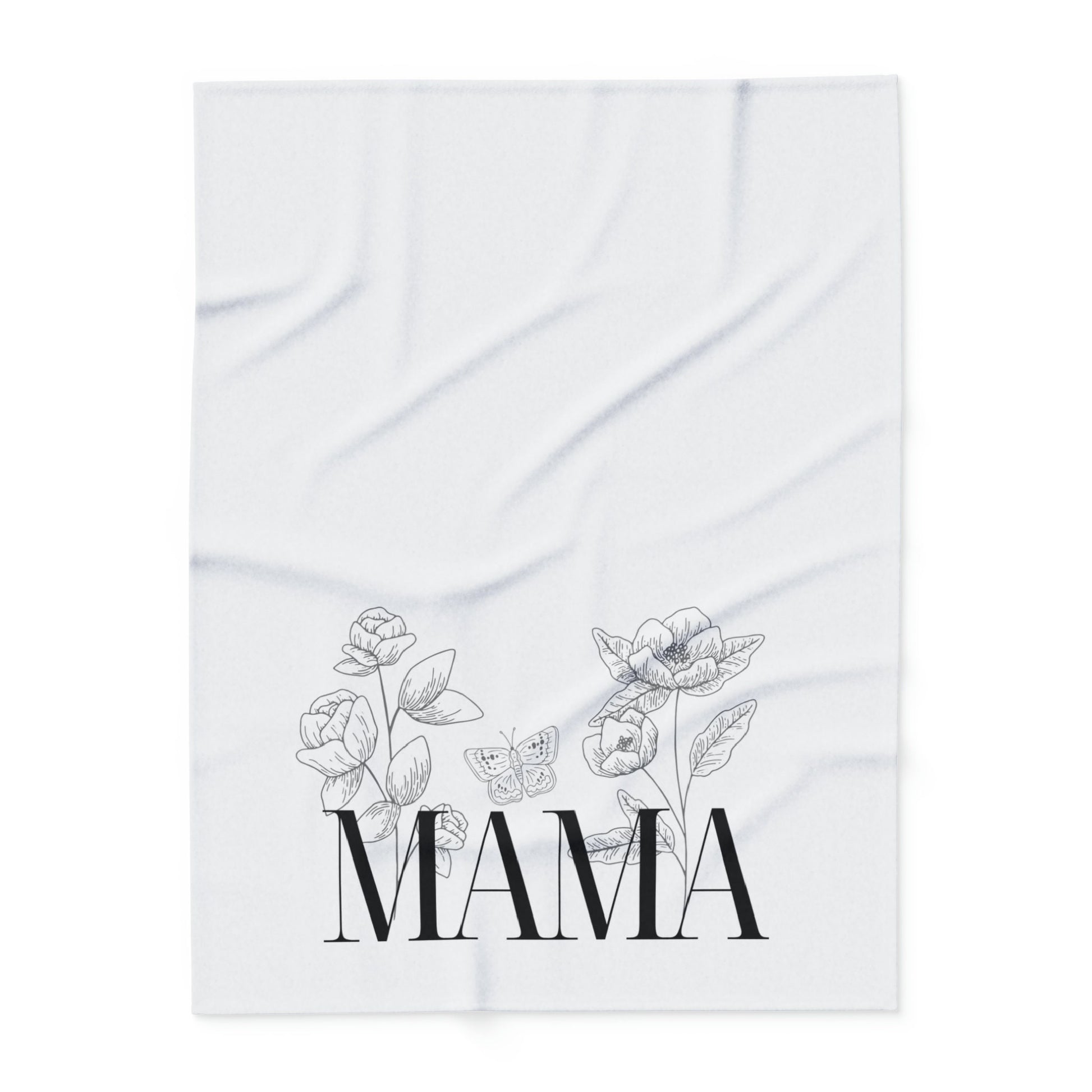 Mama Fleece Blanket, Multiple sizes Comfy White Fleece Blanket for Mom, Black Floral Design