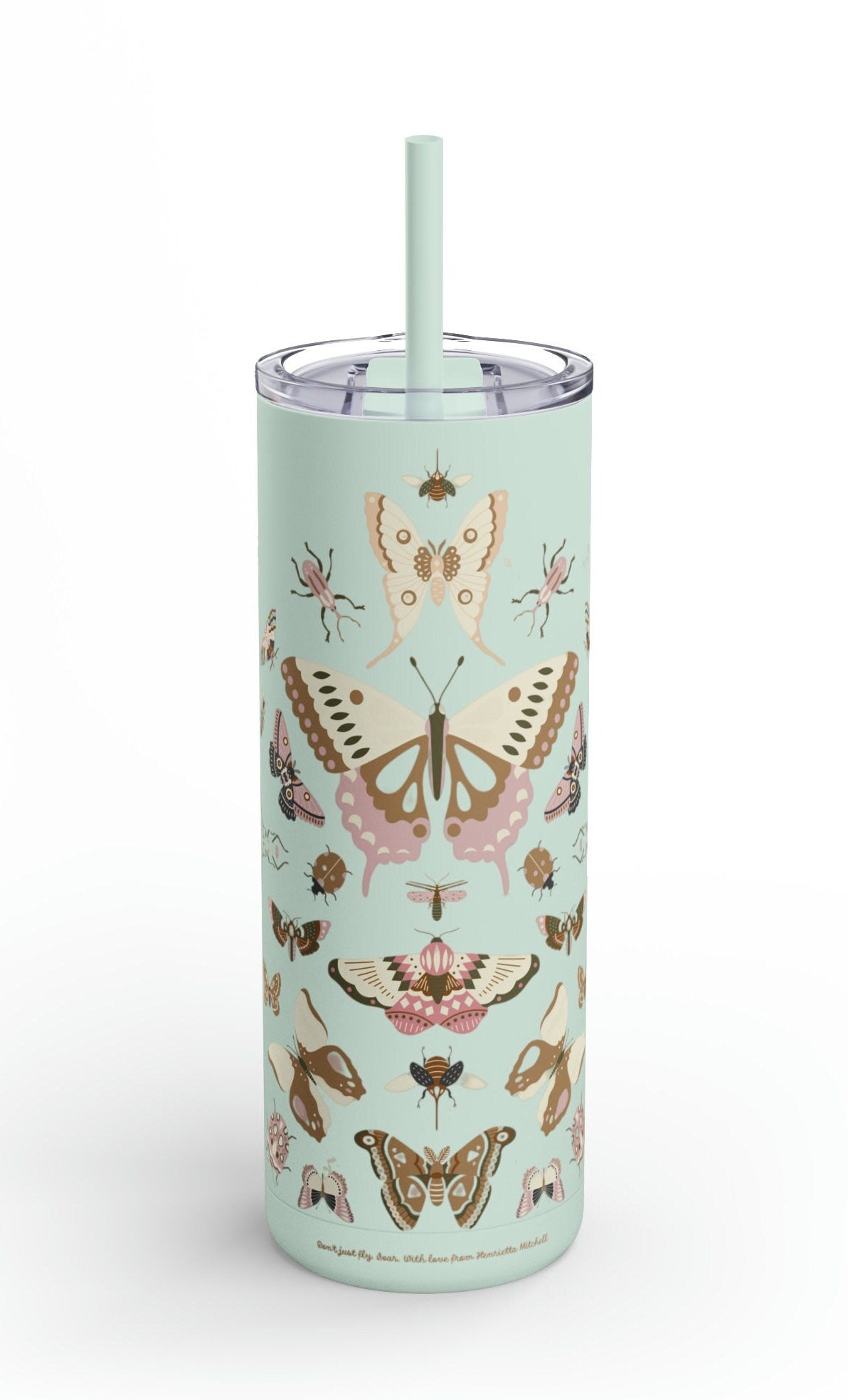 Boho Butterfly Skinny Matte Tumbler, 20oz iced coffee tumbler, camping mug, mockup tumbler, coffee mug enamel boho butterfly