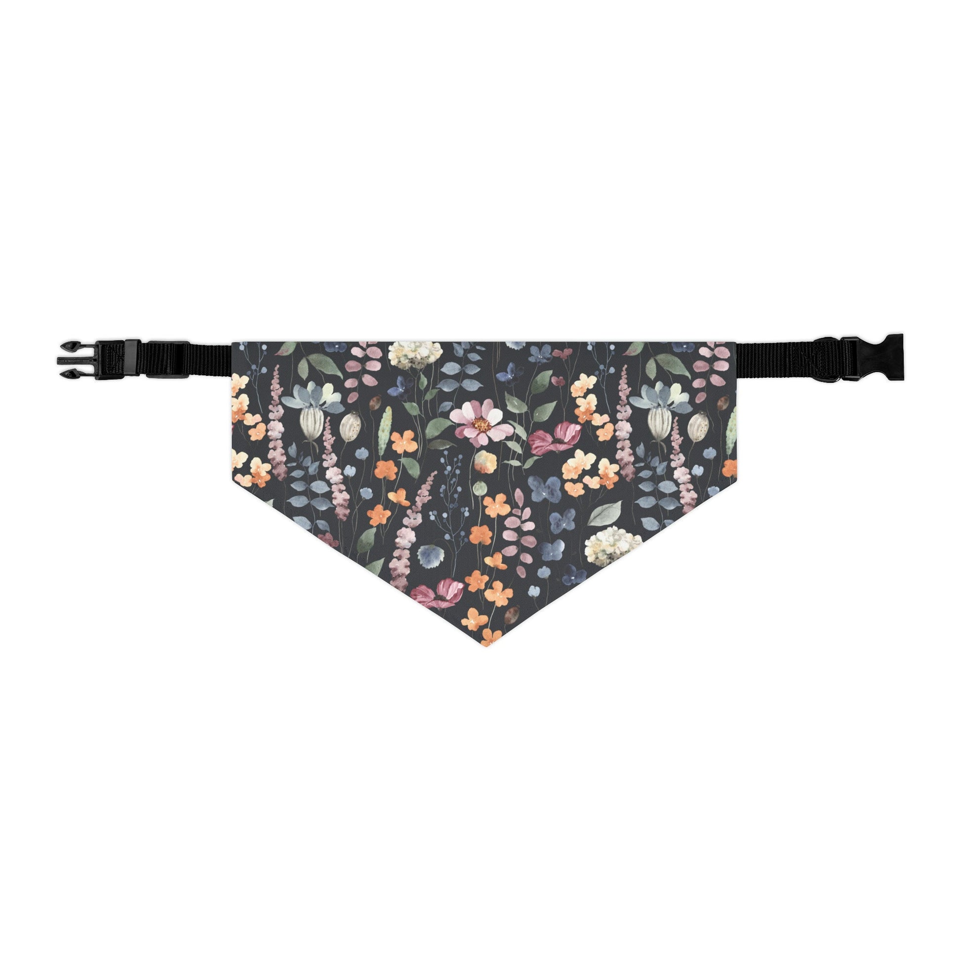 Floral Dog Bandana Camping Collar, Black Background with flower Dog over collar bandana,