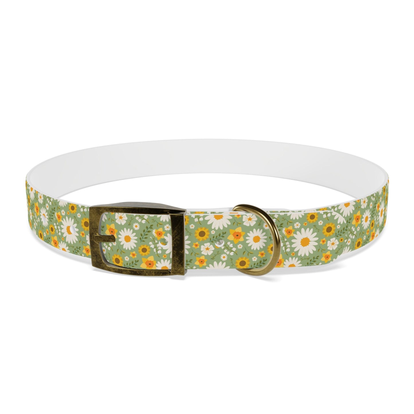 Boho Floral Dog Collar, Multiple Sizes and buckle colors, yellow and green flower pet collar with brass buckle closure,