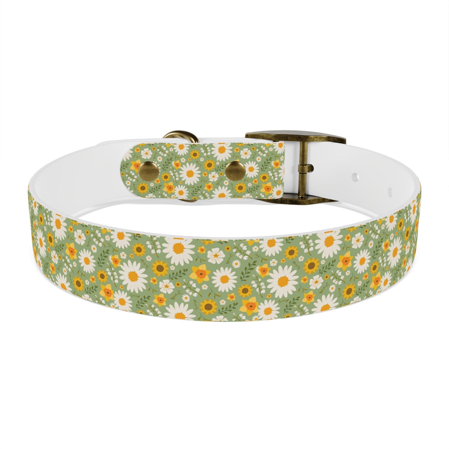 Boho Floral Dog Collar, Multiple Sizes and buckle colors, yellow and green flower pet collar with brass buckle closure,