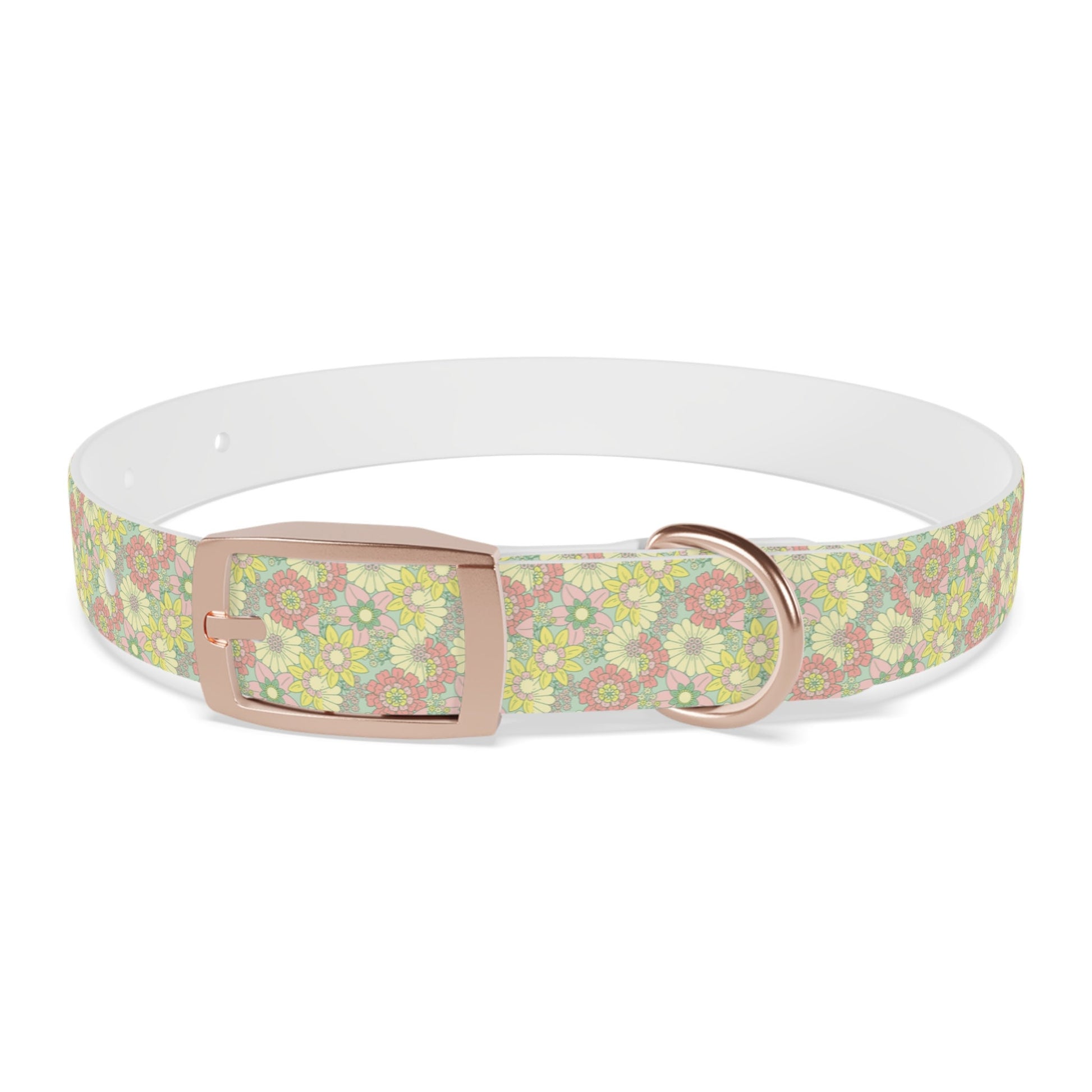 Flower Boho Dog Collar, Pastel Floral Pattern pet collar, multiple sizes with brass buckle closure, pet jewelry, dog mom gift