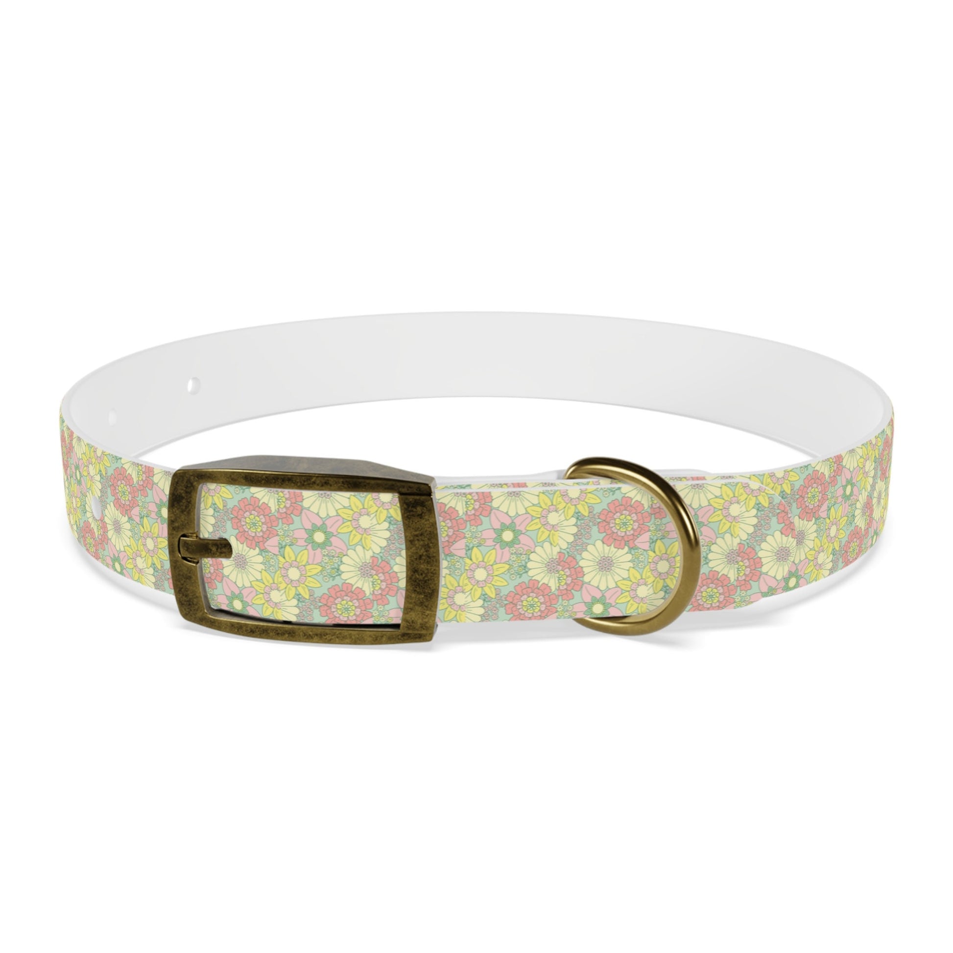 Flower Boho Dog Collar, Pastel Floral Pattern pet collar, multiple sizes with brass buckle closure, pet jewelry, dog mom gift