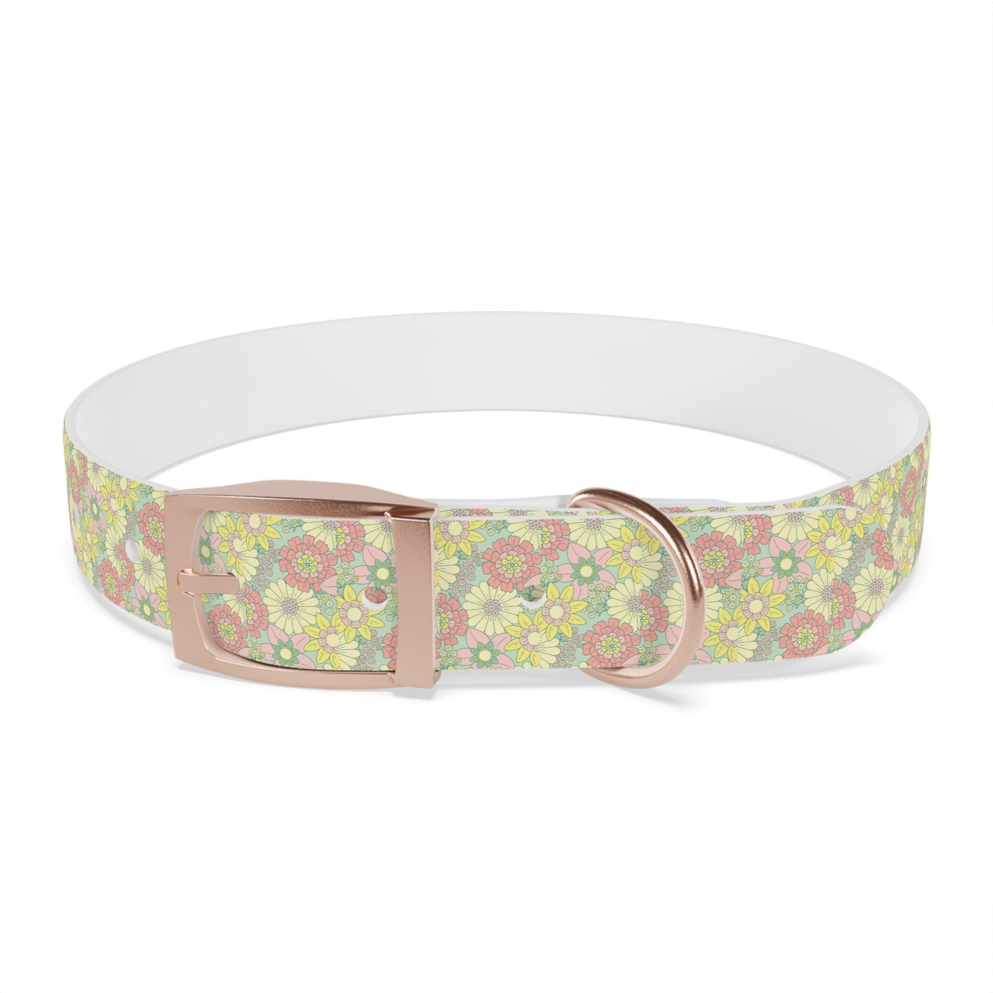 Flower Boho Dog Collar, Pastel Floral Pattern pet collar, multiple sizes with brass buckle closure, pet jewelry, dog mom gift