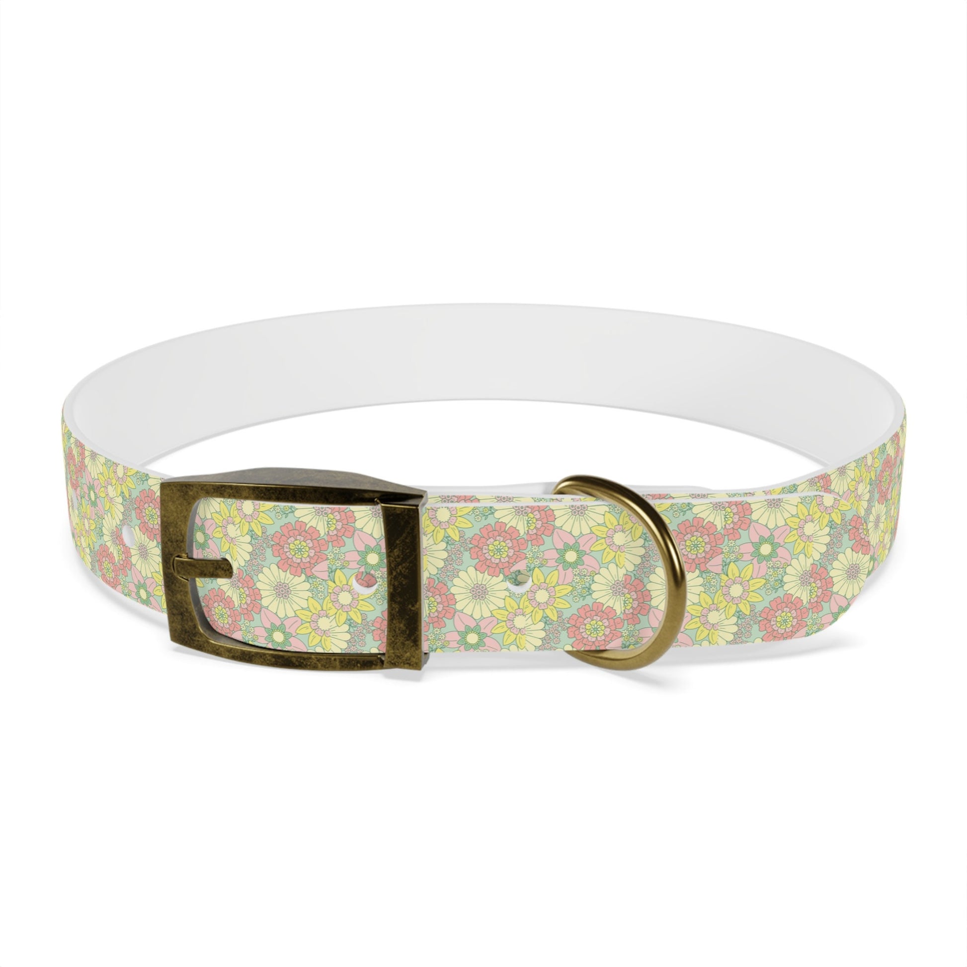 Flower Boho Dog Collar, Pastel Floral Pattern pet collar, multiple sizes with brass buckle closure, pet jewelry, dog mom gift