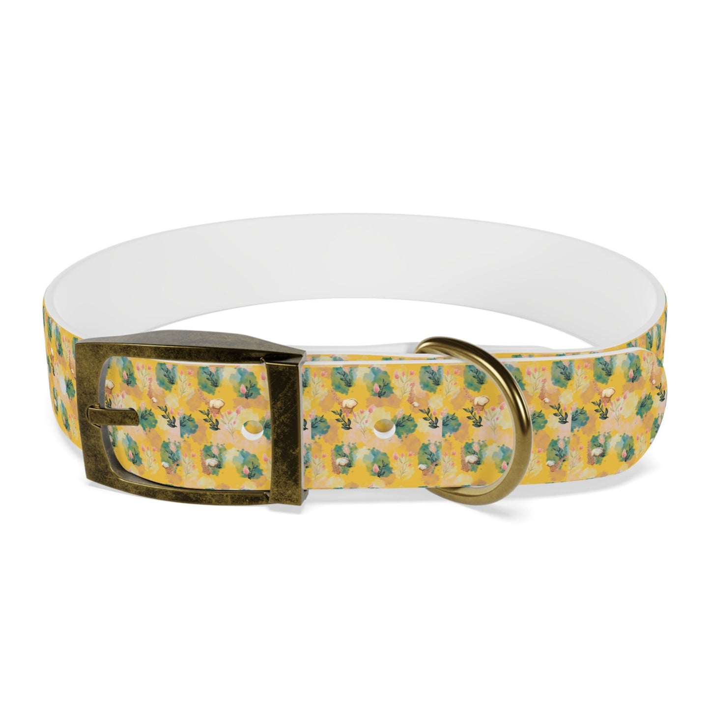 Boho Dog Collar, Yellow Vintage Floral Pet Collar in Multiple sizes, brass buckle closure and ring clip,