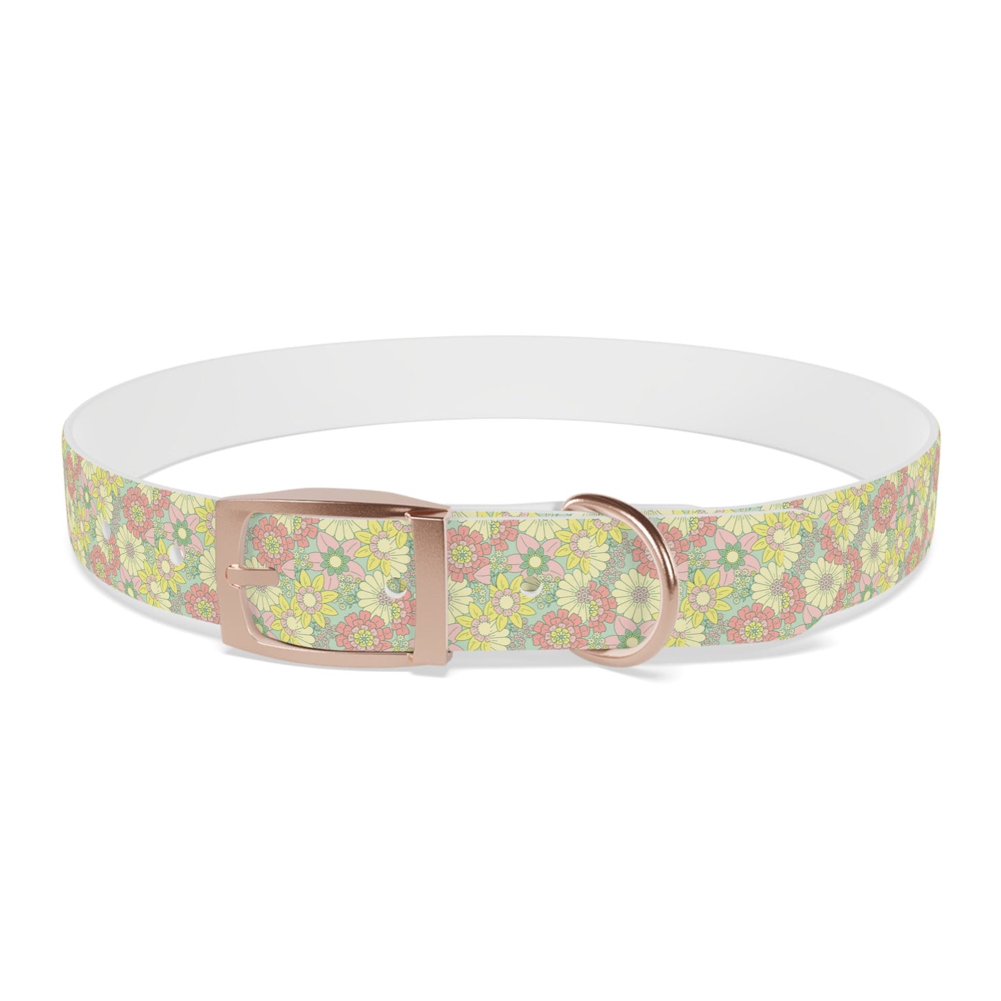 Flower Boho Dog Collar, Pastel Floral Pattern pet collar, multiple sizes with brass buckle closure, pet jewelry, dog mom gift