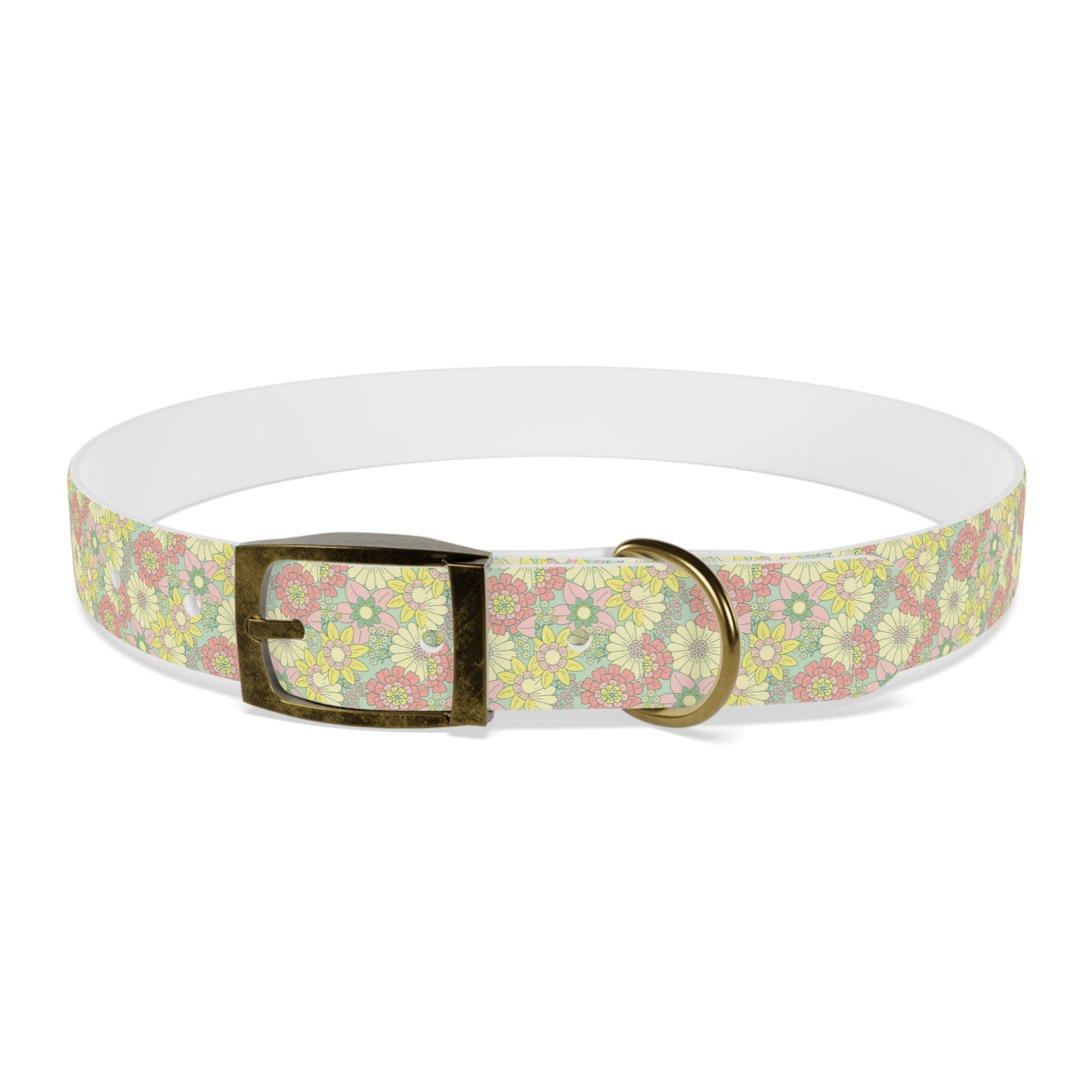 Flower Boho Dog Collar, Pastel Floral Pattern pet collar, multiple sizes with brass buckle closure, pet jewelry, dog mom gift