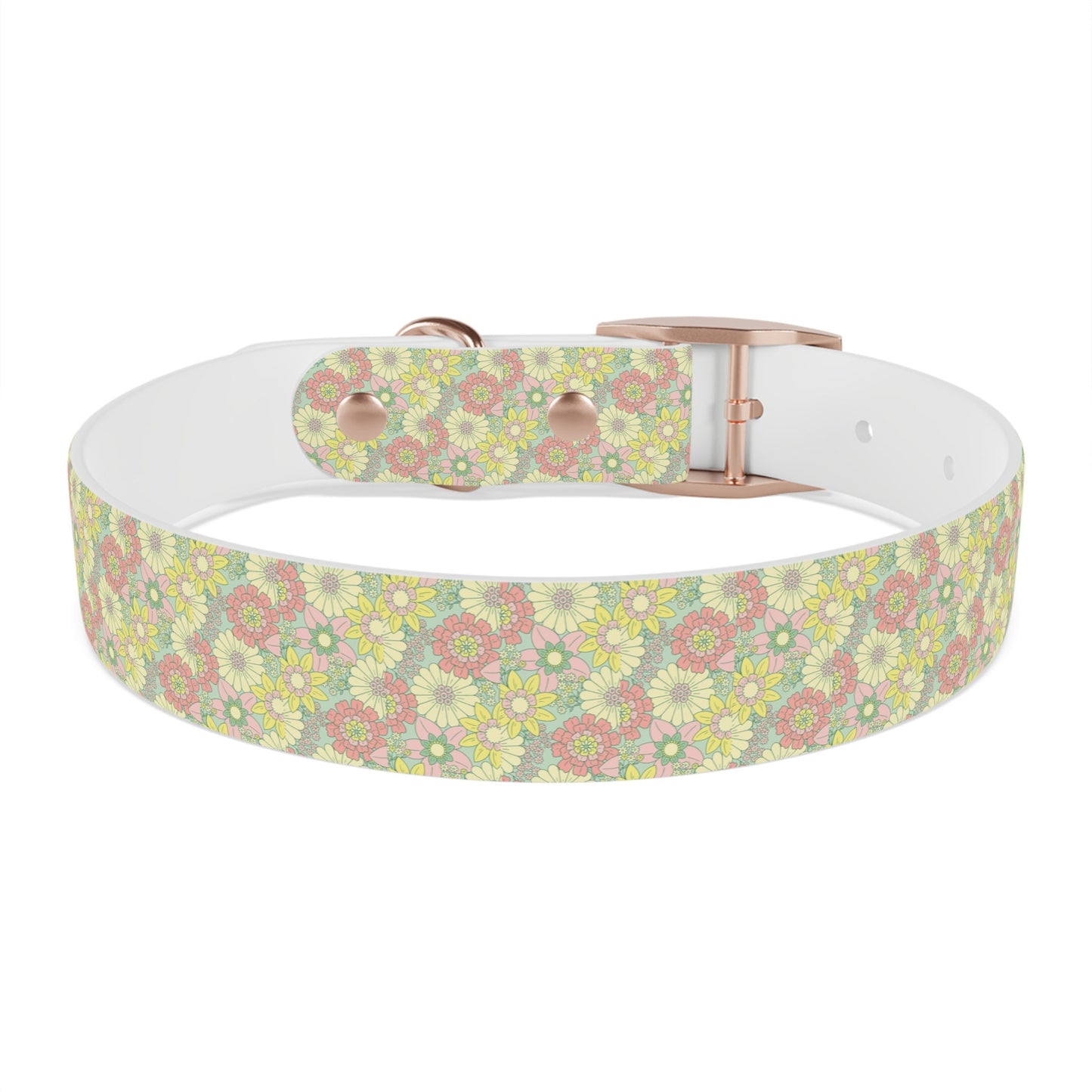 Flower Boho Dog Collar, Pastel Floral Pattern pet collar, multiple sizes with brass buckle closure, pet jewelry, dog mom gift