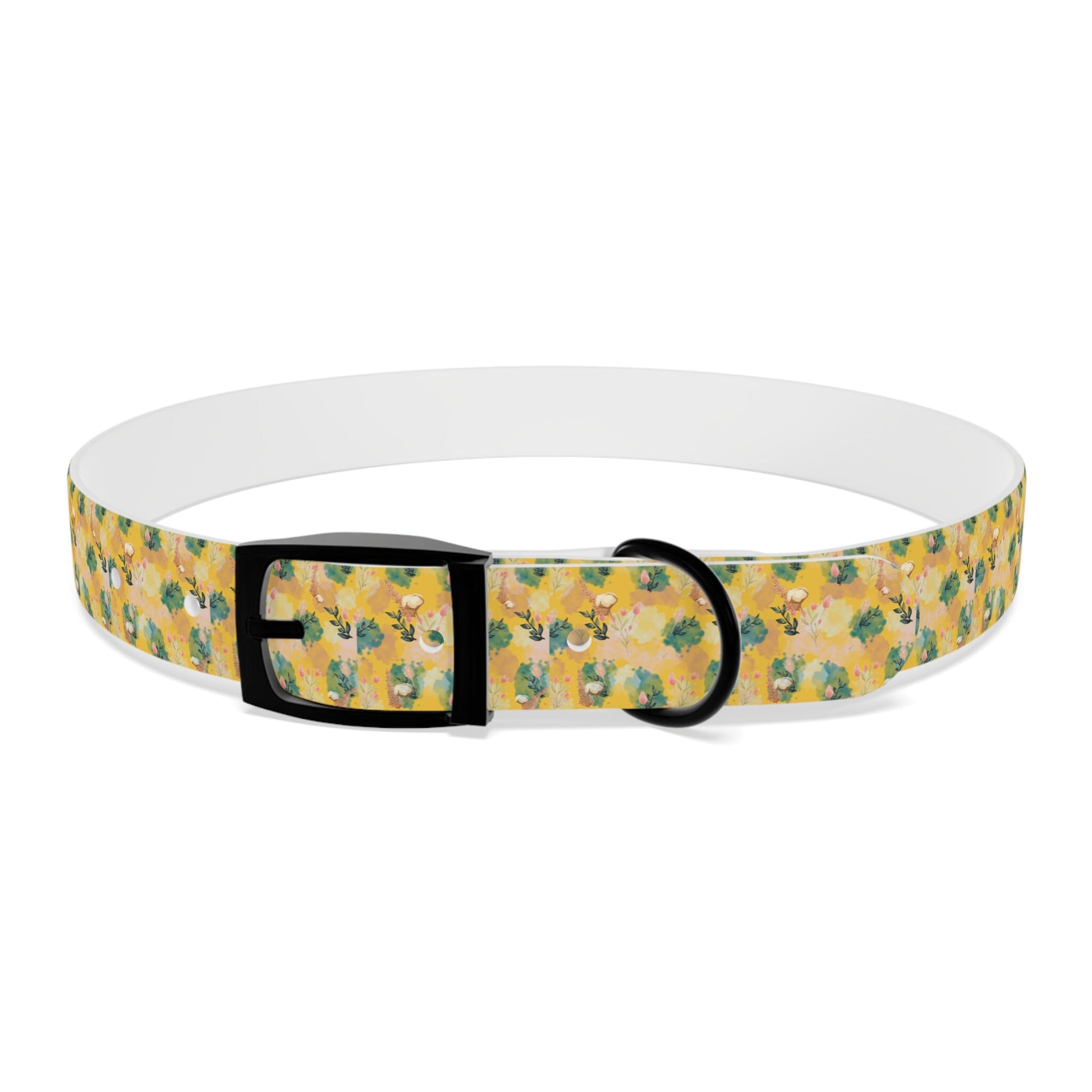 Boho Dog Collar, Yellow Vintage Floral Pet Collar in Multiple sizes, brass buckle closure and ring clip,